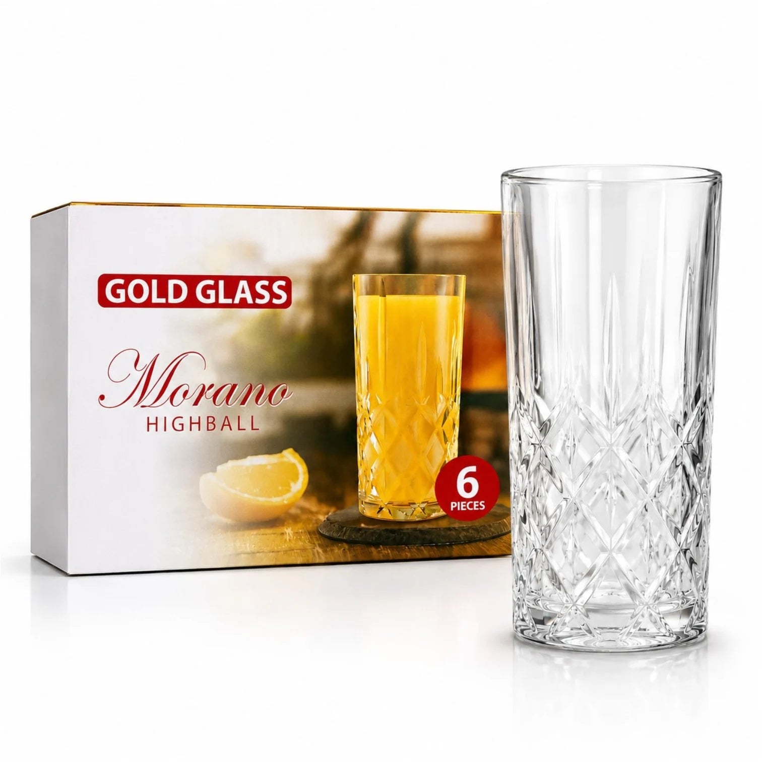 Pahar din Sticla 6/set, Model Cristal 13cm, Transparent Engros