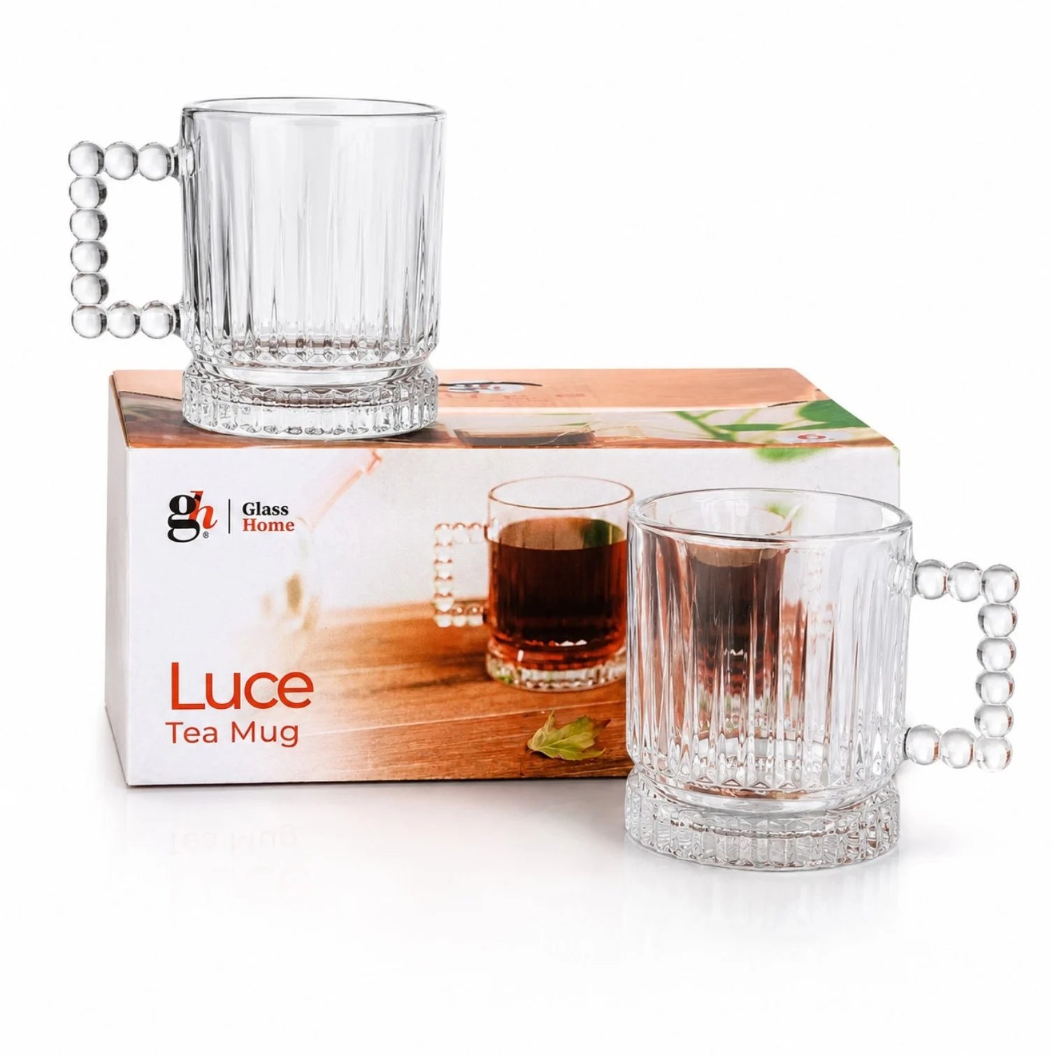 Cana din Sticla 6/set, cu Maner Tip Perle, 8.5cm, Transparenta Engros