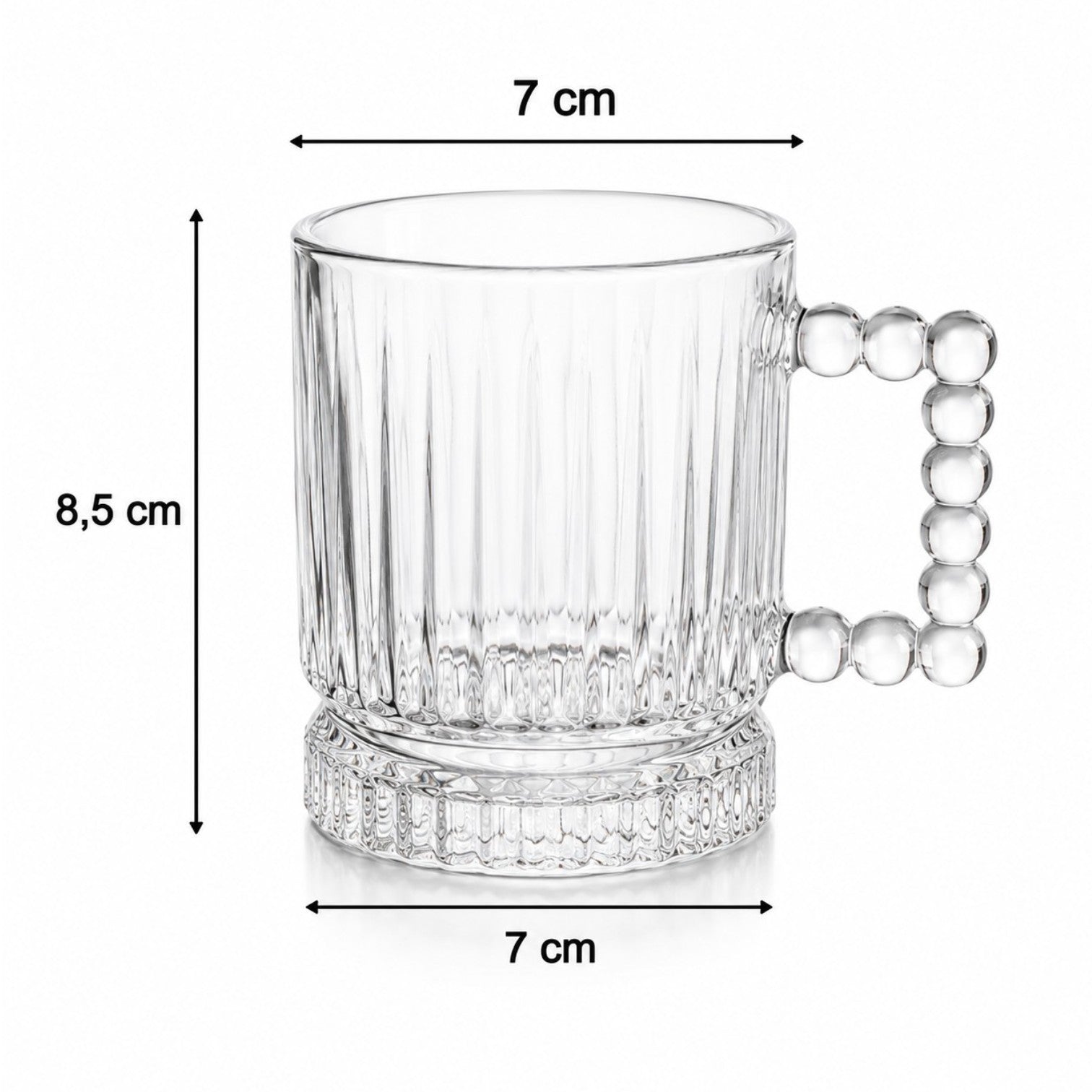 Cana din Sticla 6/set, cu Maner Tip Perle, 8.5cm, Transparenta Engros