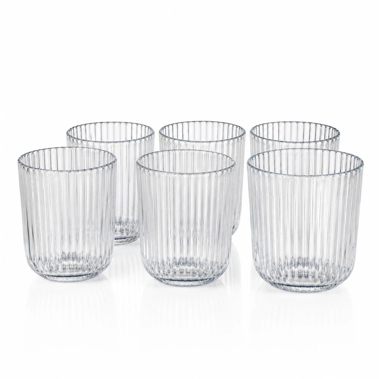 Pahar din Sticla 250ml, 6/set, Model Striat 9x7.5cm, Transparent Engros