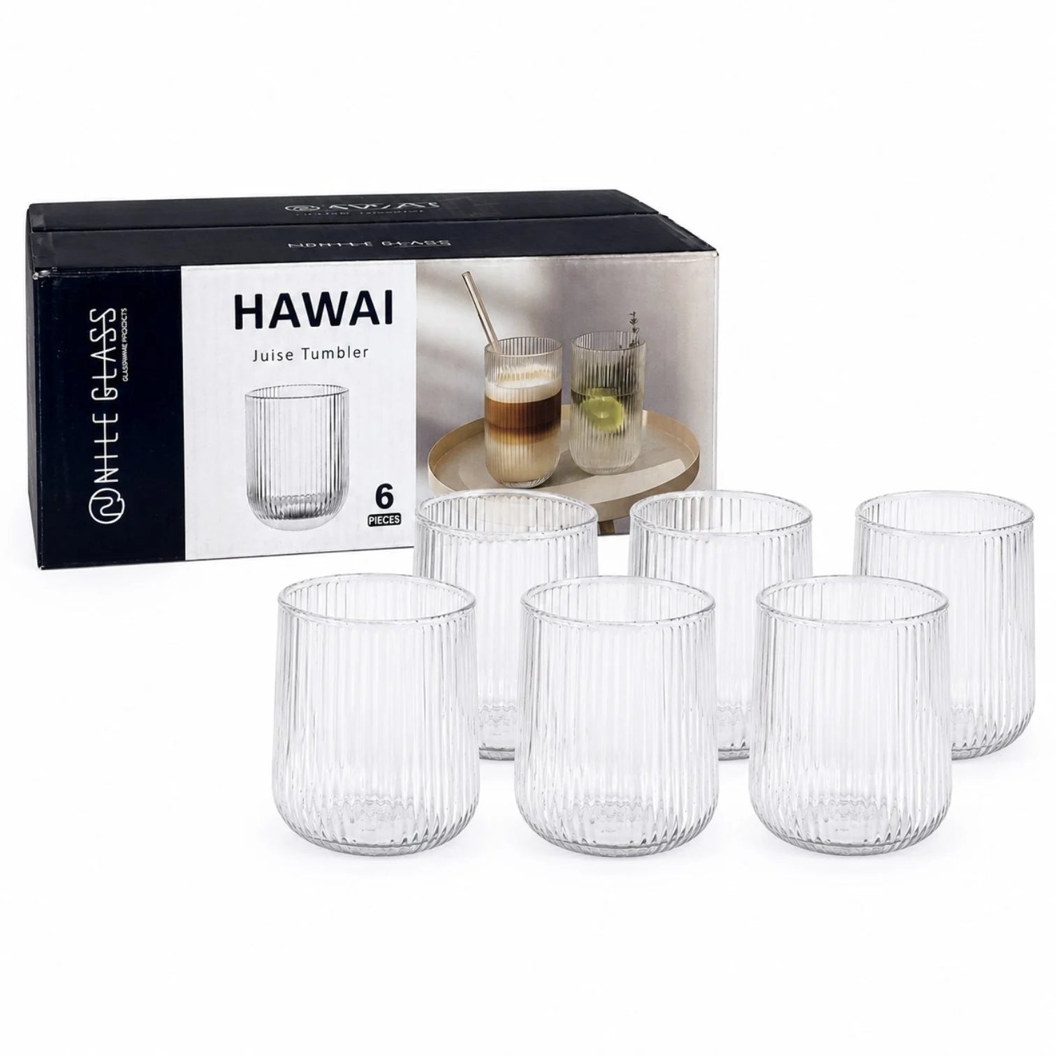Pahar din Sticla 6/set, Model Striat 8.5cmx7cm, Transparent Engros