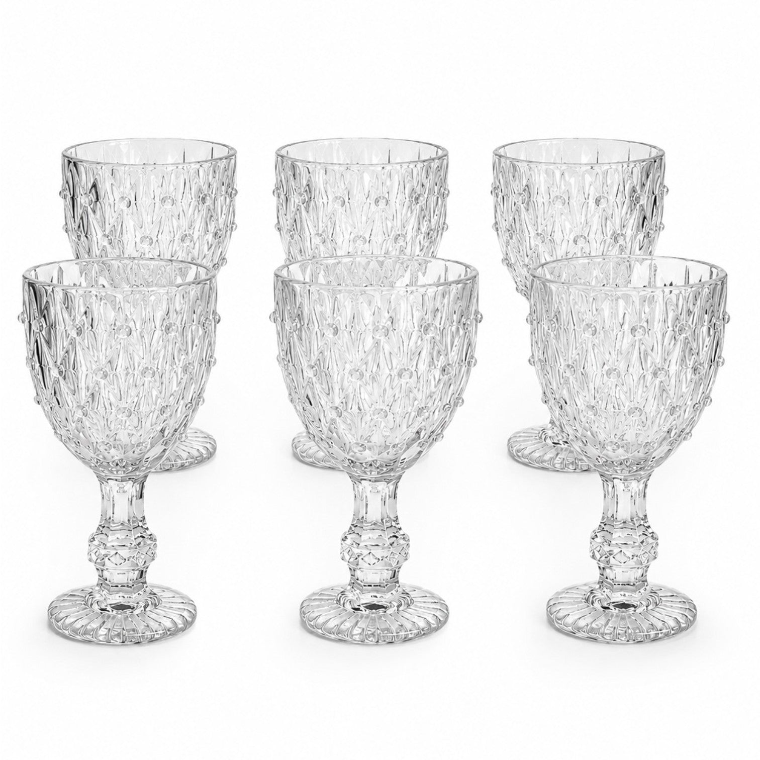 Pahar cu Picior 6/set, din Sticlă 14x7.5cm, Model Cristal Embosat, Transparent Engros