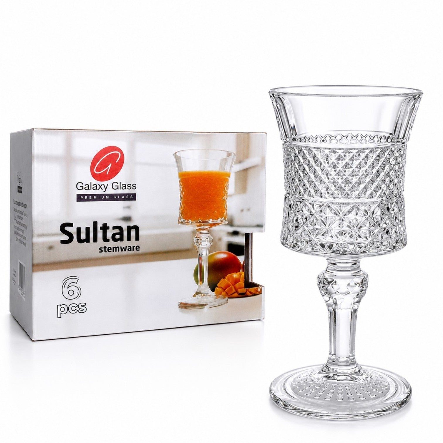 Pahar cu Picior 6/set, din Sticlă 15.5cm, Model Cristal, Transparent Engros