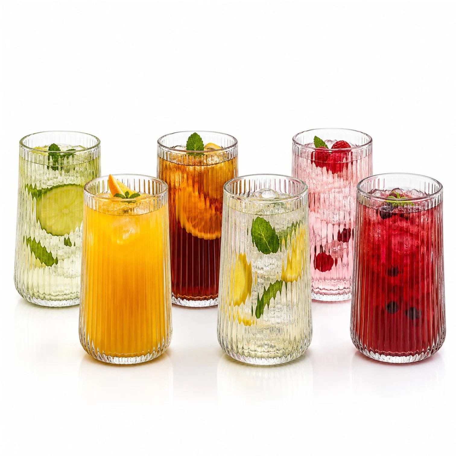 Pahar din Sticlă 6/set, Model Striat 13cm, Transparent Engros