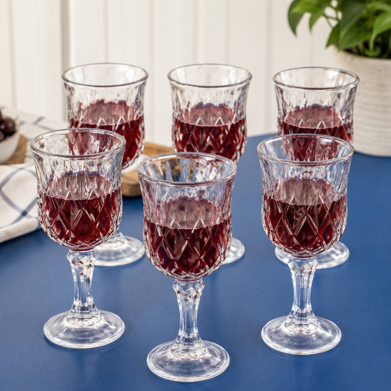 Pahar cu Picior 6/set, din Sticlă 16cm, Model Cristal Embosat, Transparent Engros
