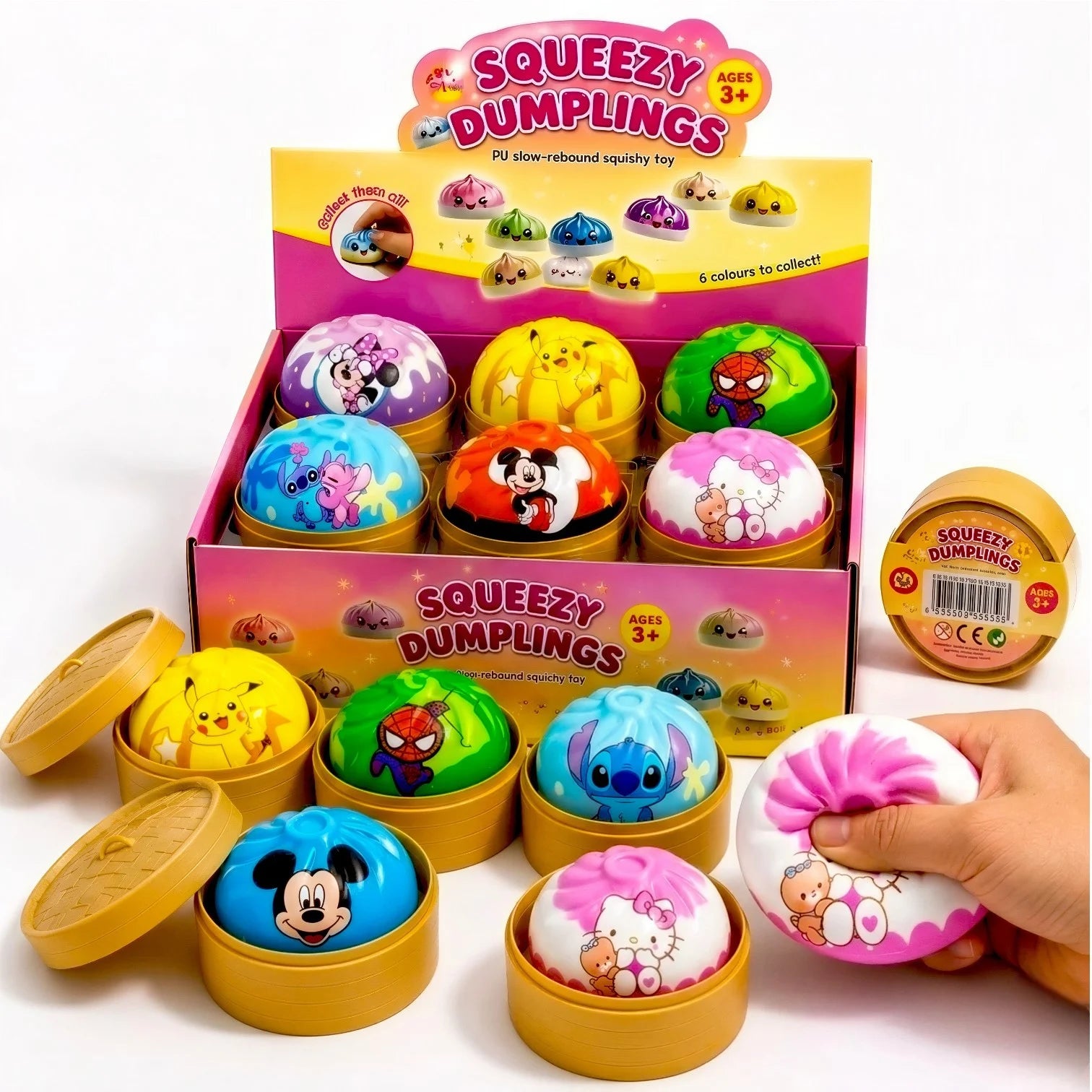 Jucărie Squishy Dumpling, în Cutie Plastic, 9cm, Antistres, Model Personaje Desenate Engros