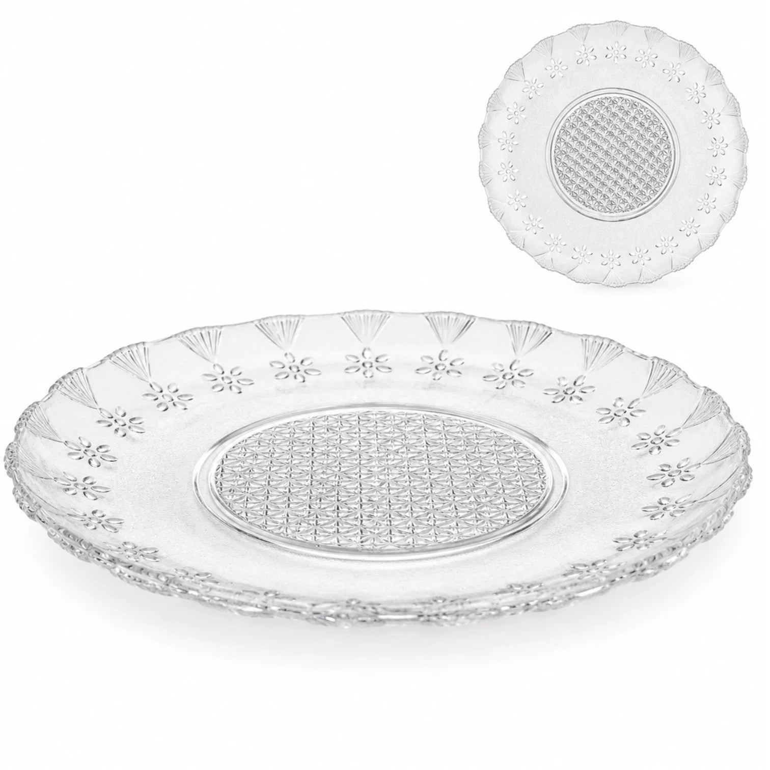 Farfurie din Sticlă 6/set, Model Floral Cristal 17.5cm, Transparent Engros