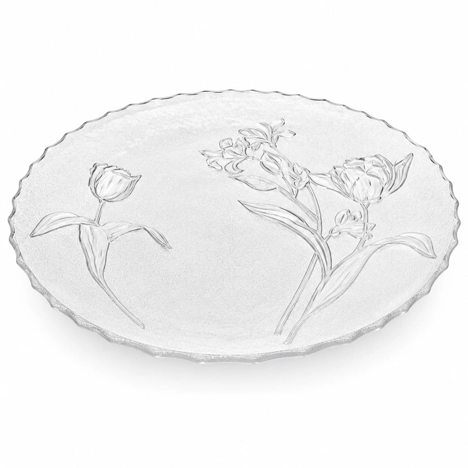 Platou din Sticla 30cm, Model Floral, Rotund Engros