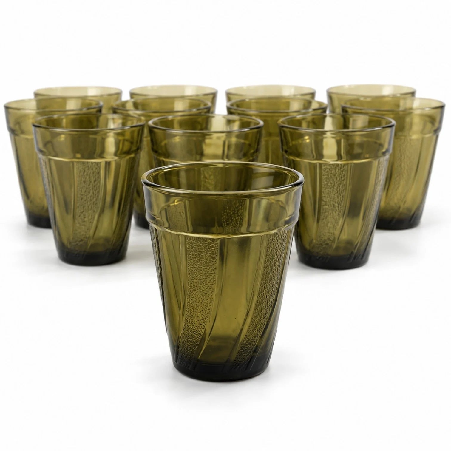 Pahar din Sticlă 12/set, Model Vintage Olive, 8.5cm Transparent Fumurie Engros