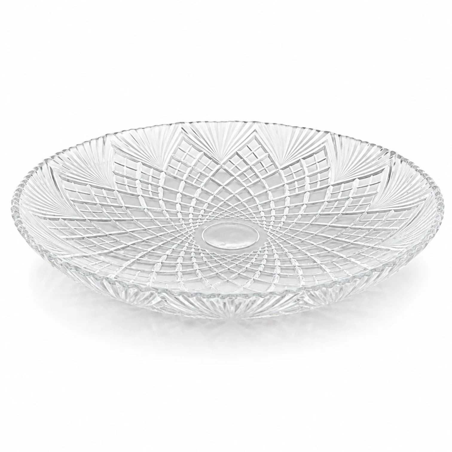 Platou din Sticlă 30cm, Model Cristal Floral, Transparent Engros