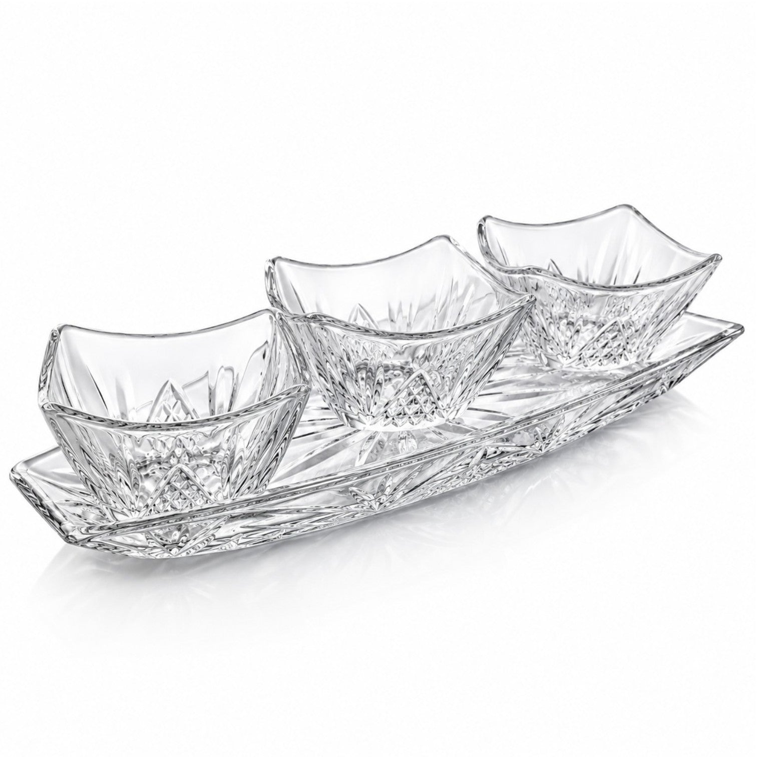 Boluri 9.5x6cm, cu Platou 30cm din Sticlă, 4 Piese, Model Cristal Engros