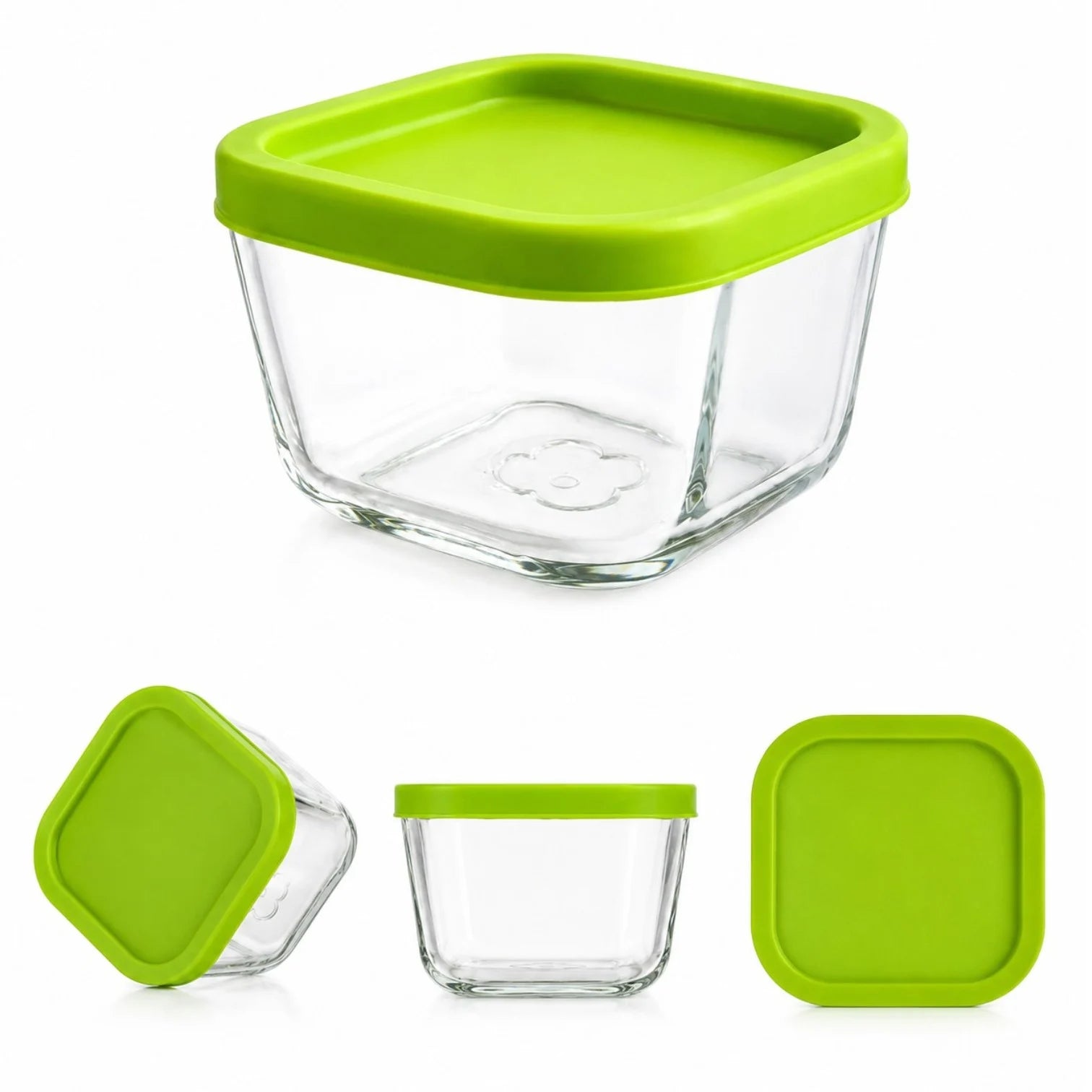 Caserola din Sticlă 3/set, cu Capac 6x9cm, Model Patrat Engros