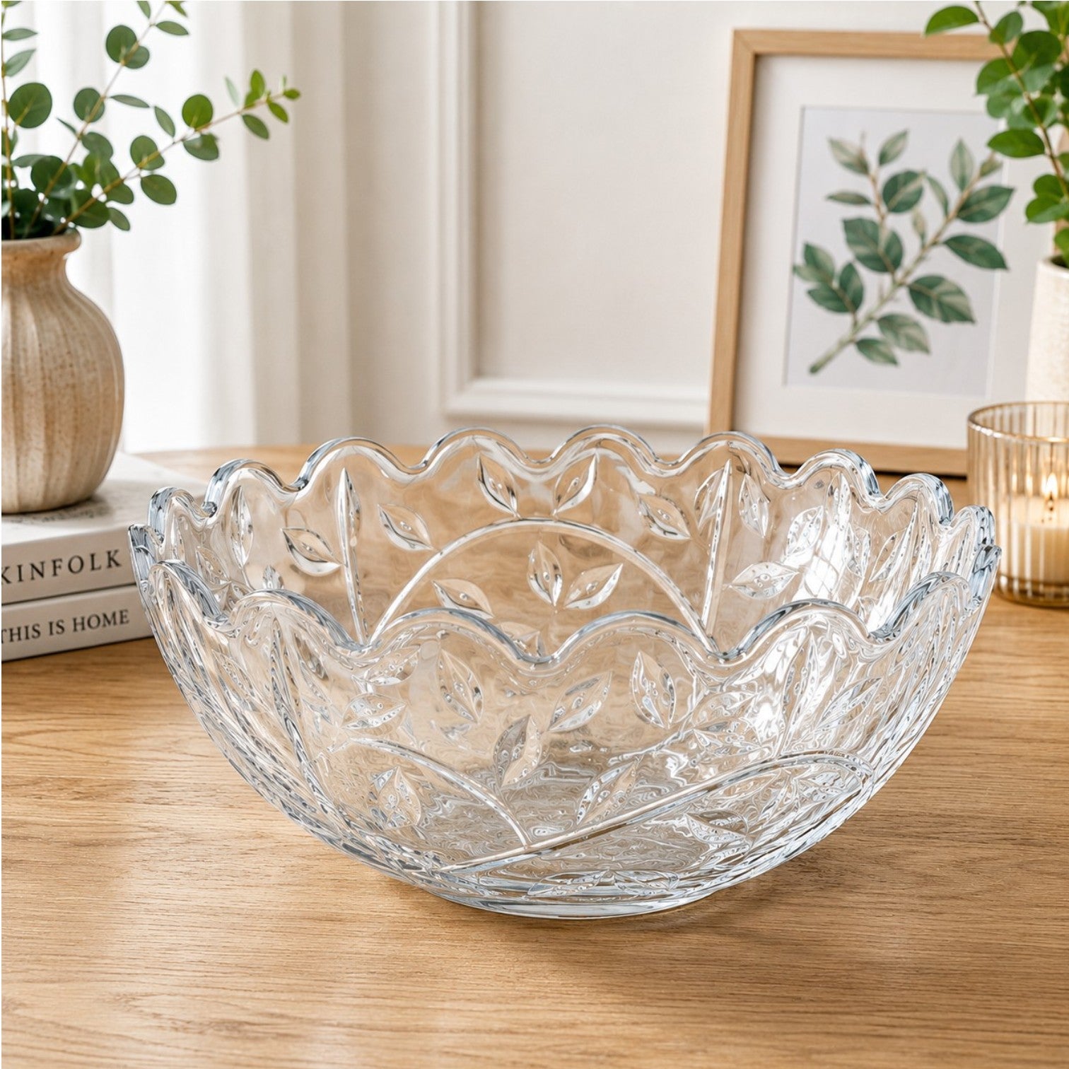 Bol din Sticlă 23x10cm, Model Cristal Floral, cu Margini Ondulate Engros