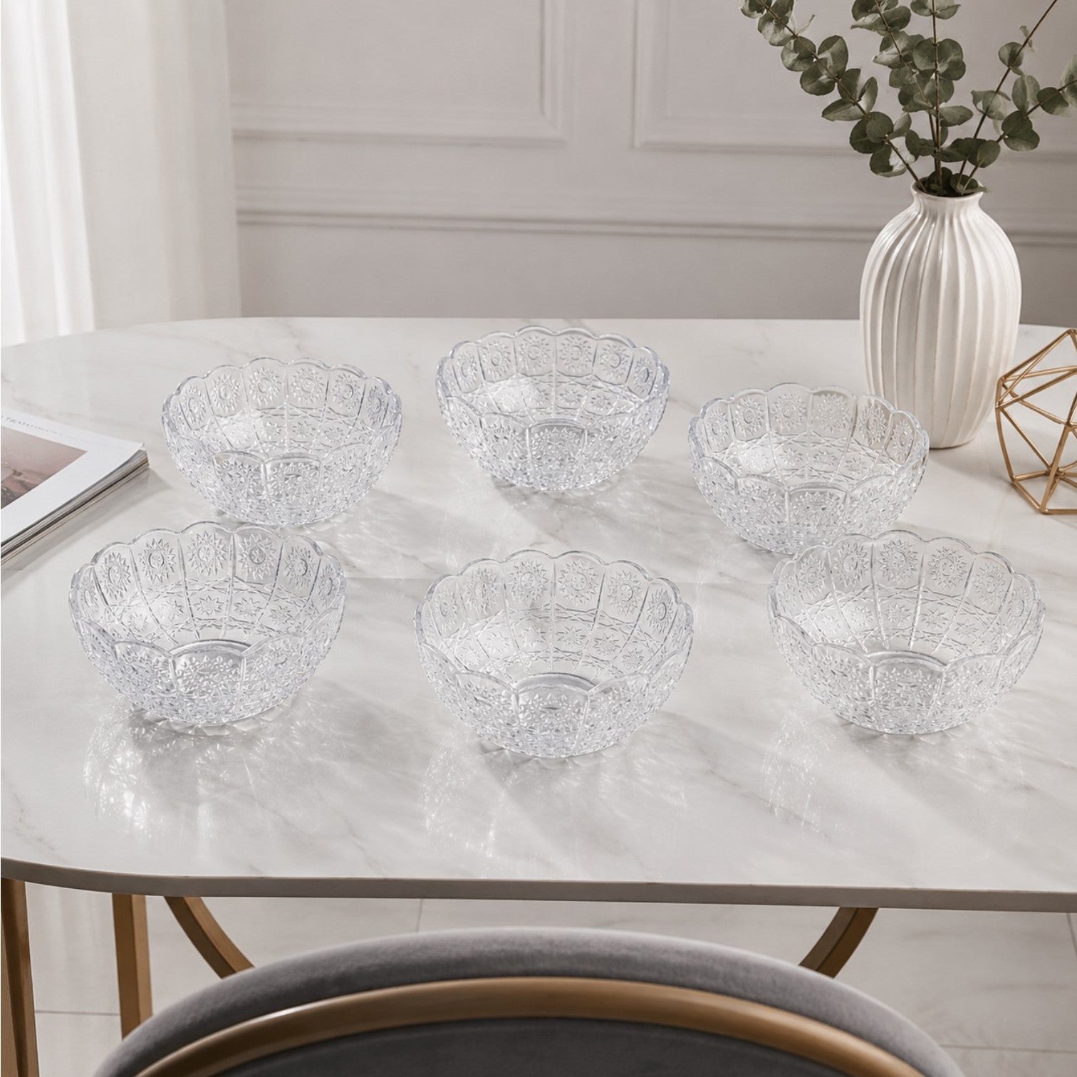 Bol din Sticlă 6/set, 12.5x5cm, Model Cristal Floral Engros