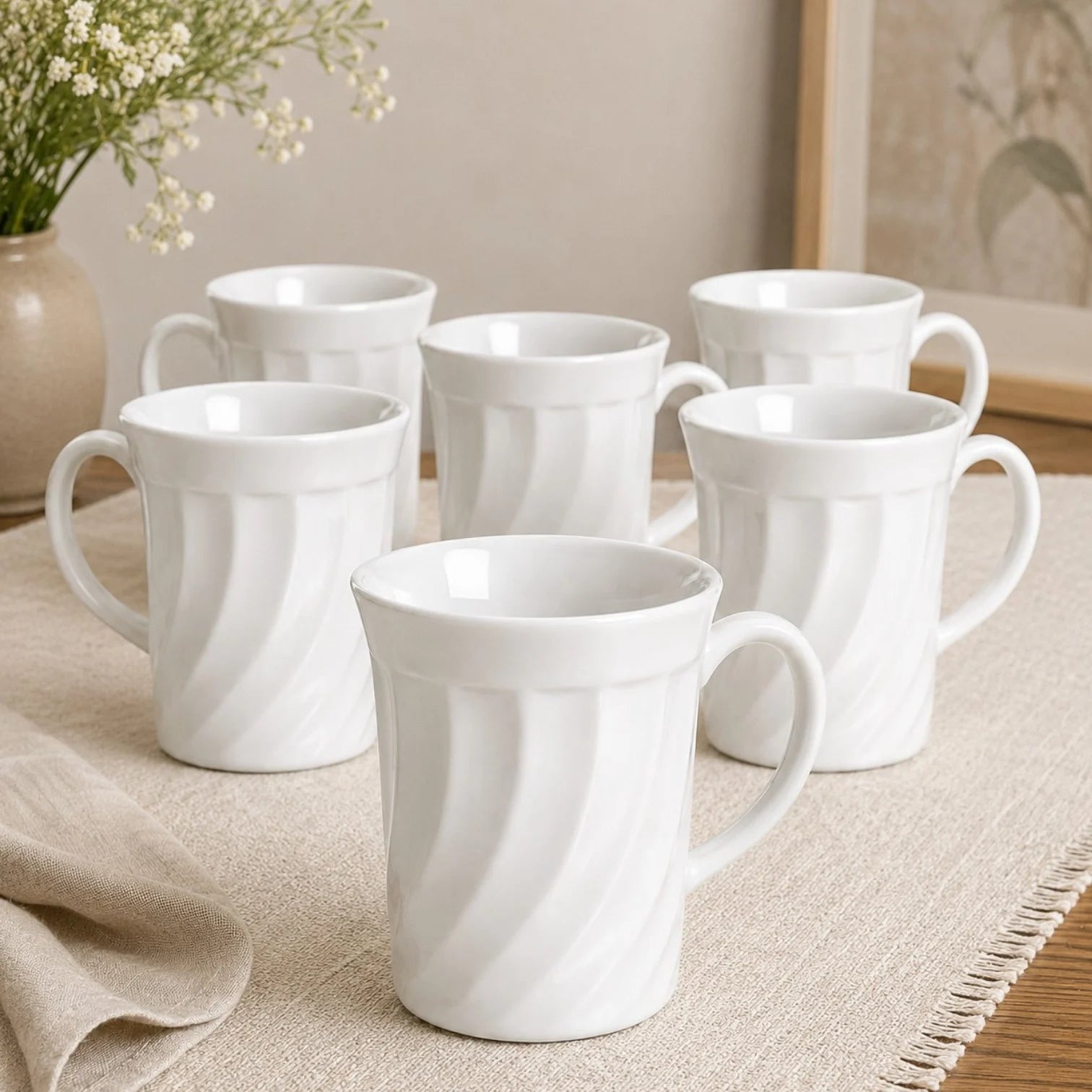 Cană din Arcopal 6/set, Model Spiralat Alb, 9x8cm Engros