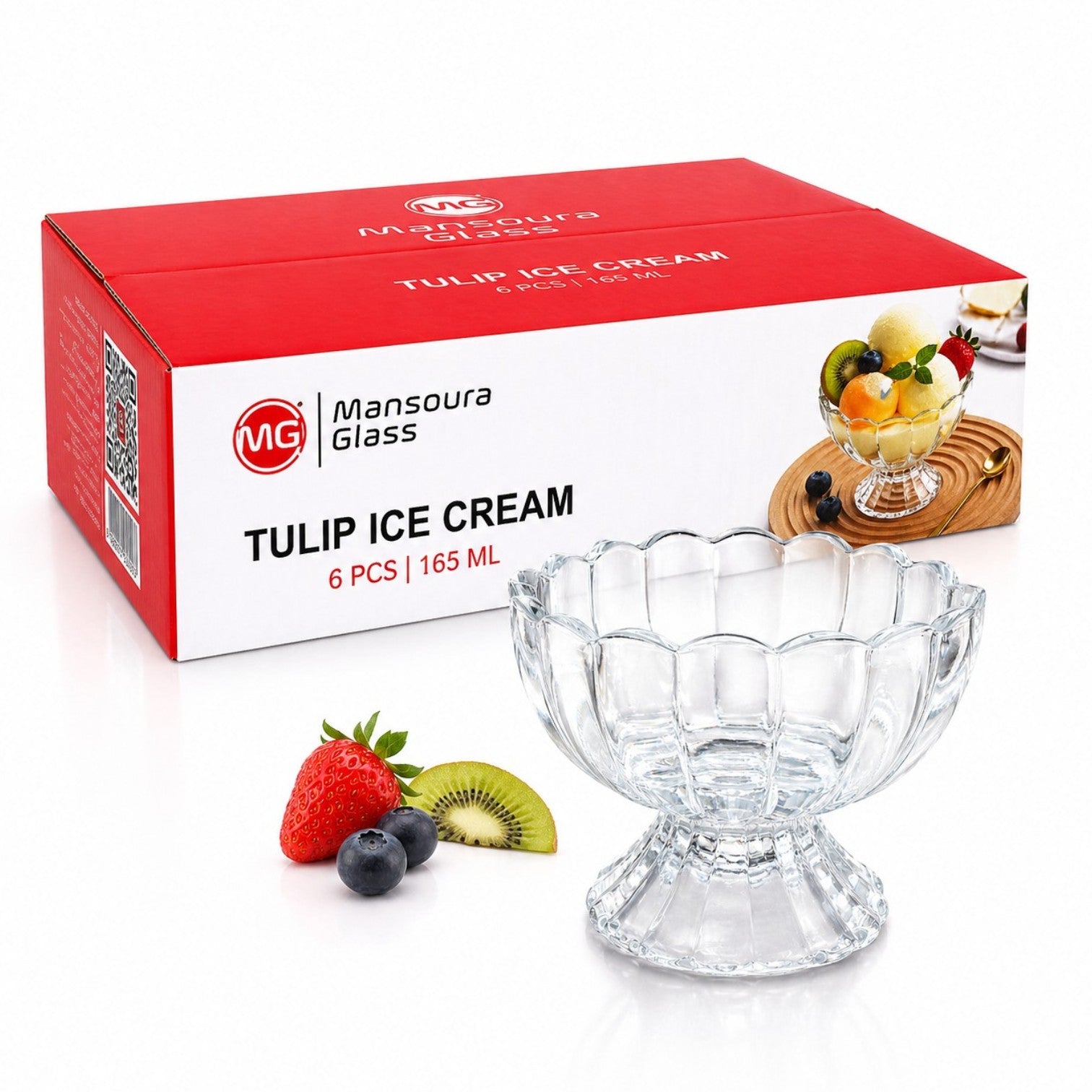 Cupă pentru Înghețată 6/set, din Sticlă 7x9.5cm, cu Picior 165ml, Model Cristal Floral Transparent Engros