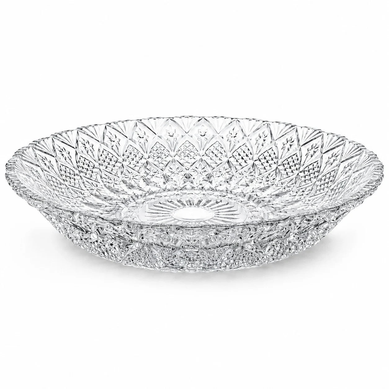 Platou din Sticlă 30cm, Model Cristal Floral Geometric, Transparent Engros