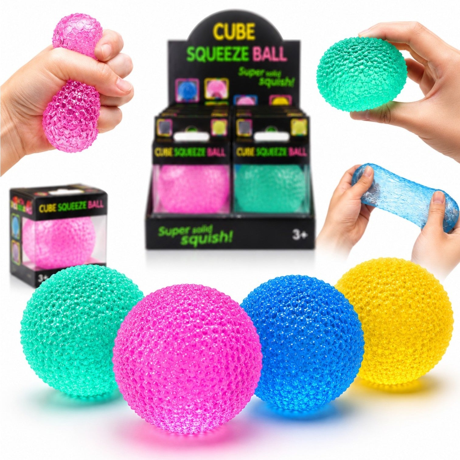Minge Antistres Squishy 12/set, Cube Squeeze Ball 6.5cm, din Gel Elastic, Stretch & Squeeze, Diferite Culori Engros