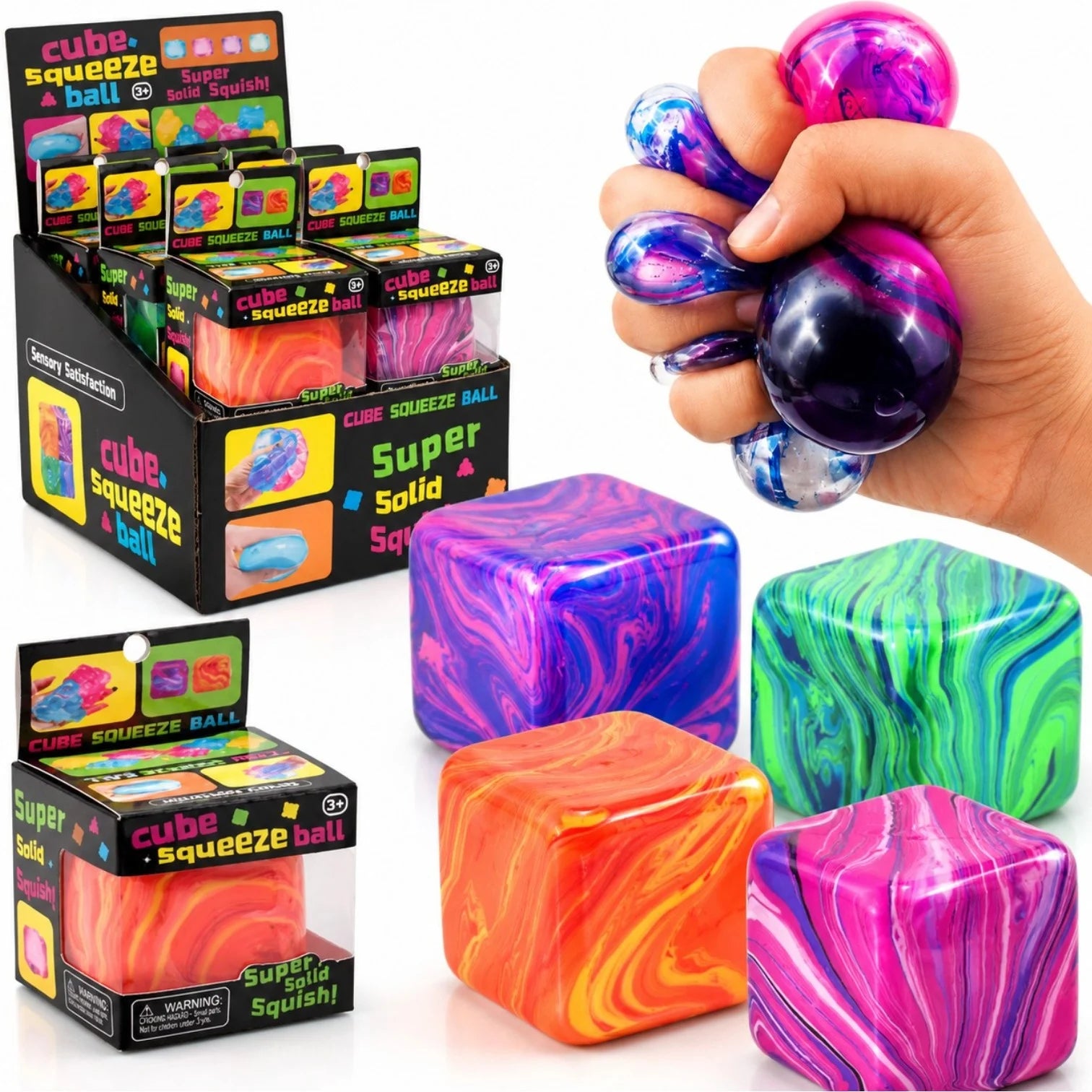 Cub Antistres Squishy 12/set, Cube Squeeze Ball 5x5cm, Gel Elastic Stretch & Squeeze, Diferite Culori Engros
