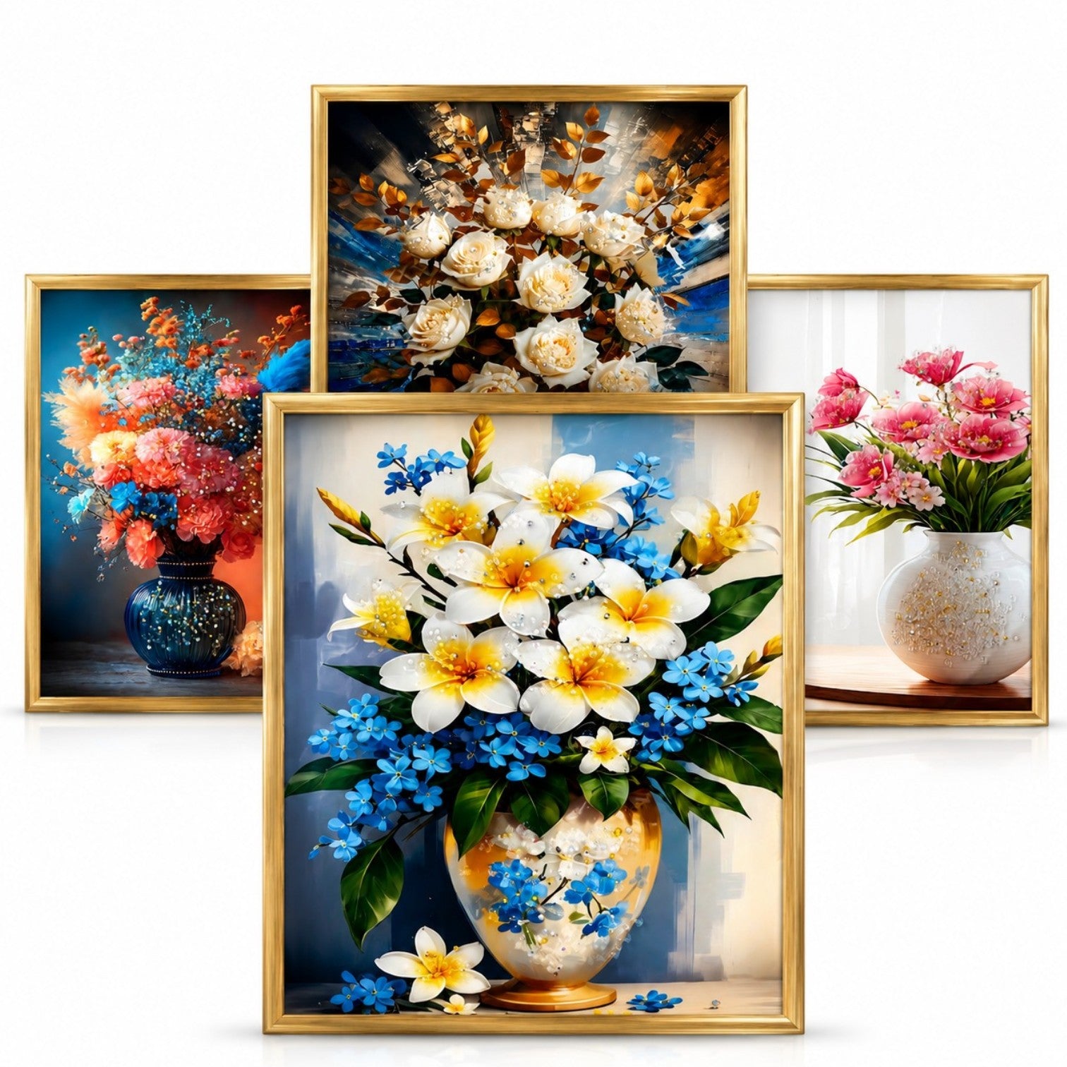 Tablou Decorativ 30x40cm, Model Floral Efect 3D, din Plastic Aurie, Diferite Modele Engros