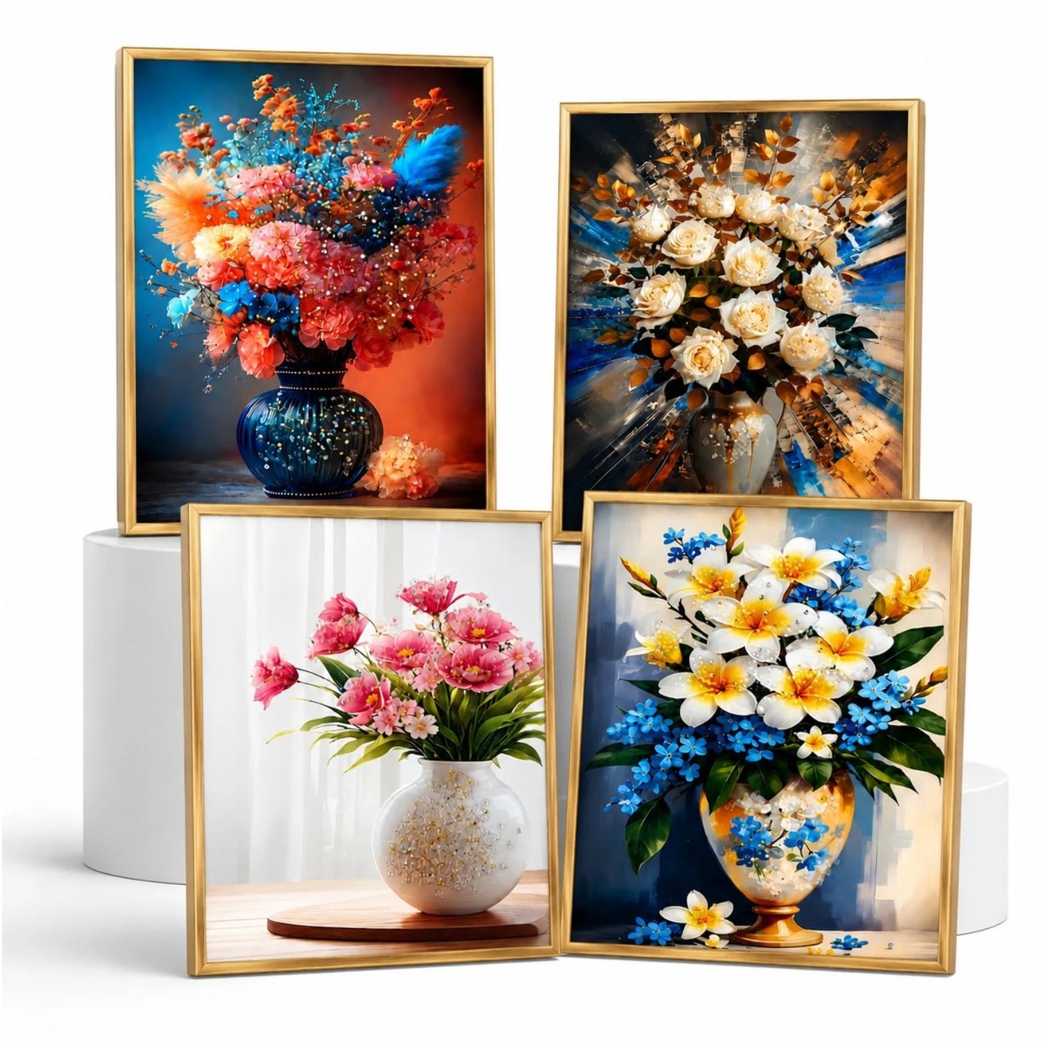 Tablou Decorativ 30x40cm, Model Floral Efect 3D, din Plastic Aurie, Diferite Modele Engros