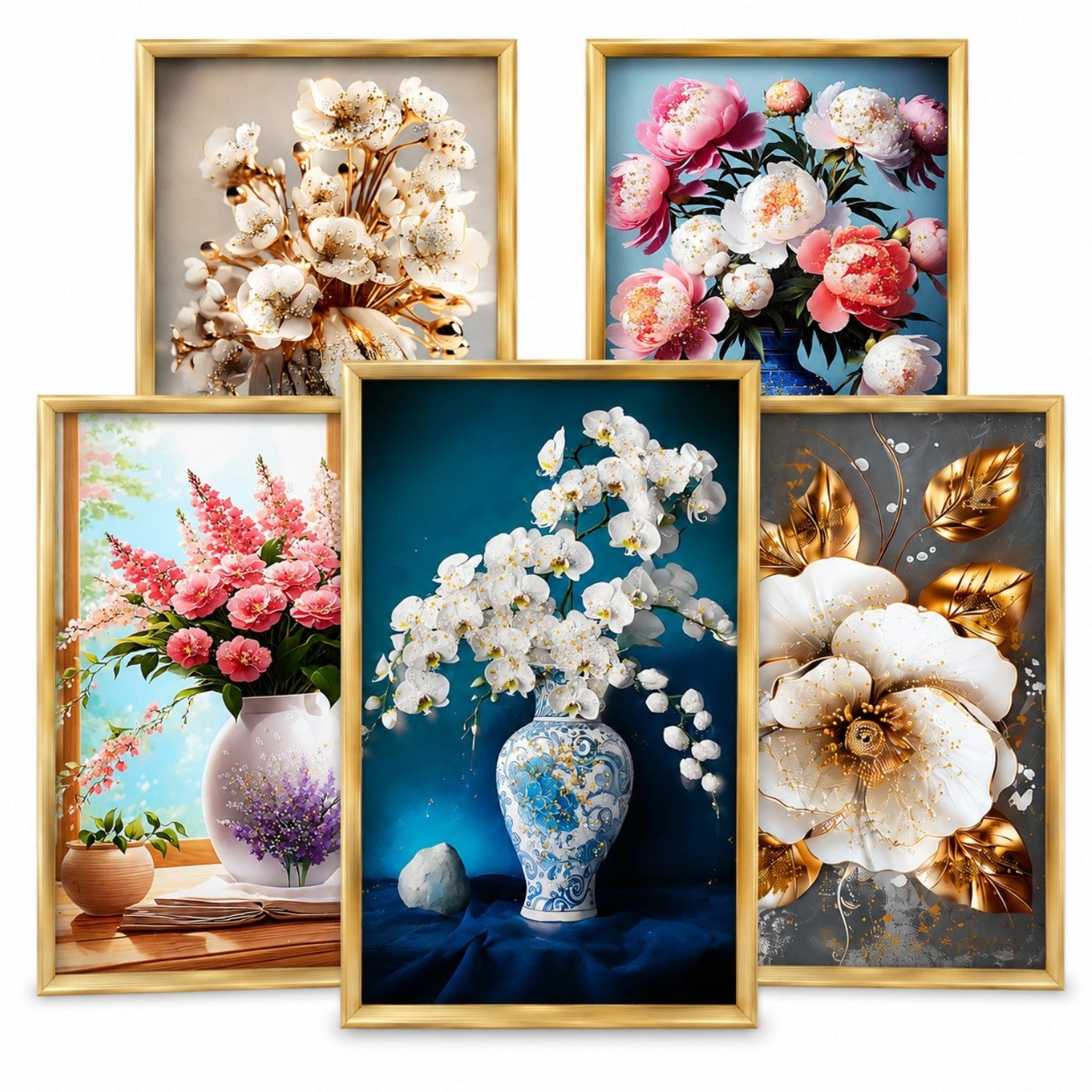 Tablou Decorativ 40x60cm, Model Floral Efect 3D, din Plastic Aurie, Diferite Modele Engros