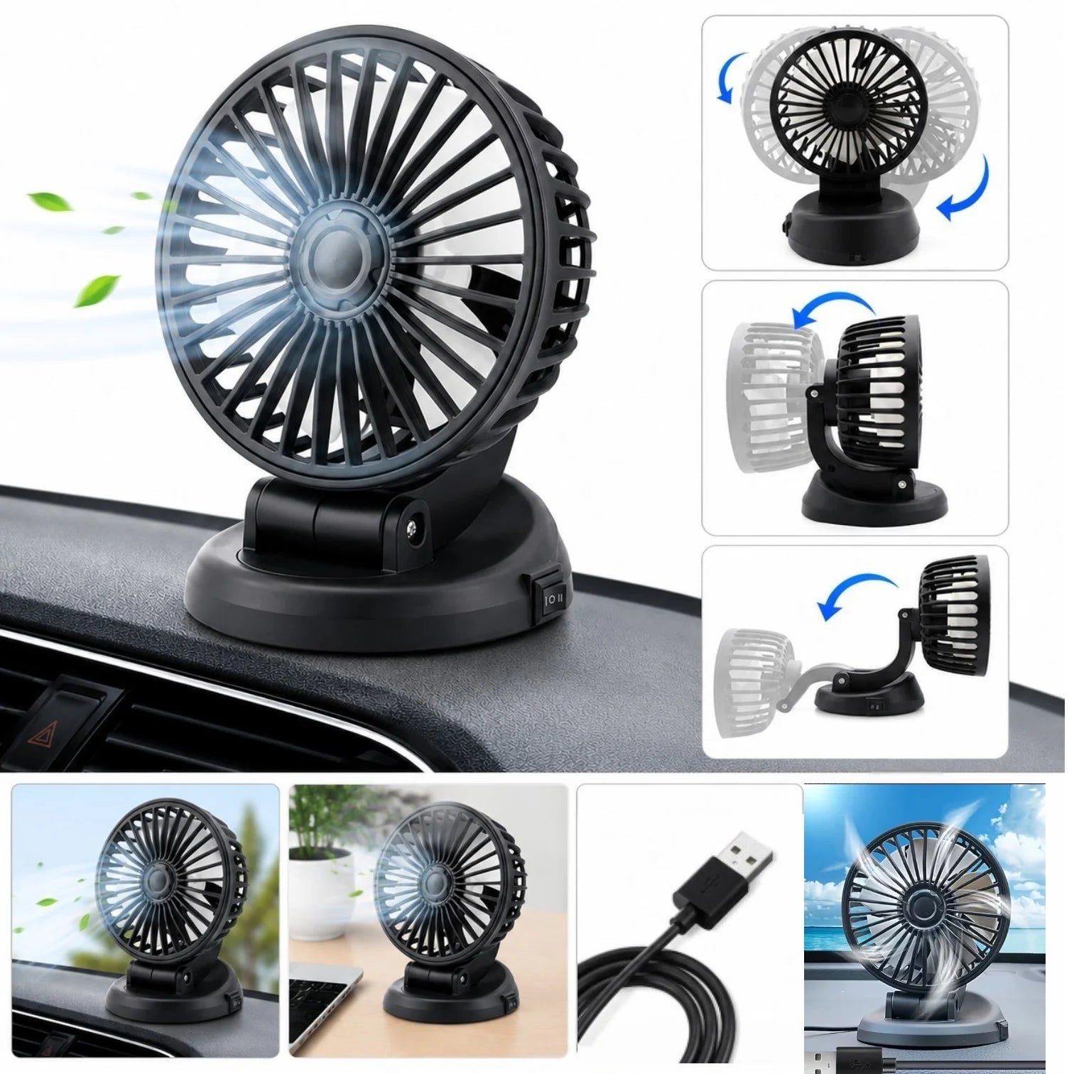 Ventilator Portabil USB 5V, 16cm, Reglaj Multi-Poziție 360°, pentru Birou și Mașină, Reîncărcabil Engros
