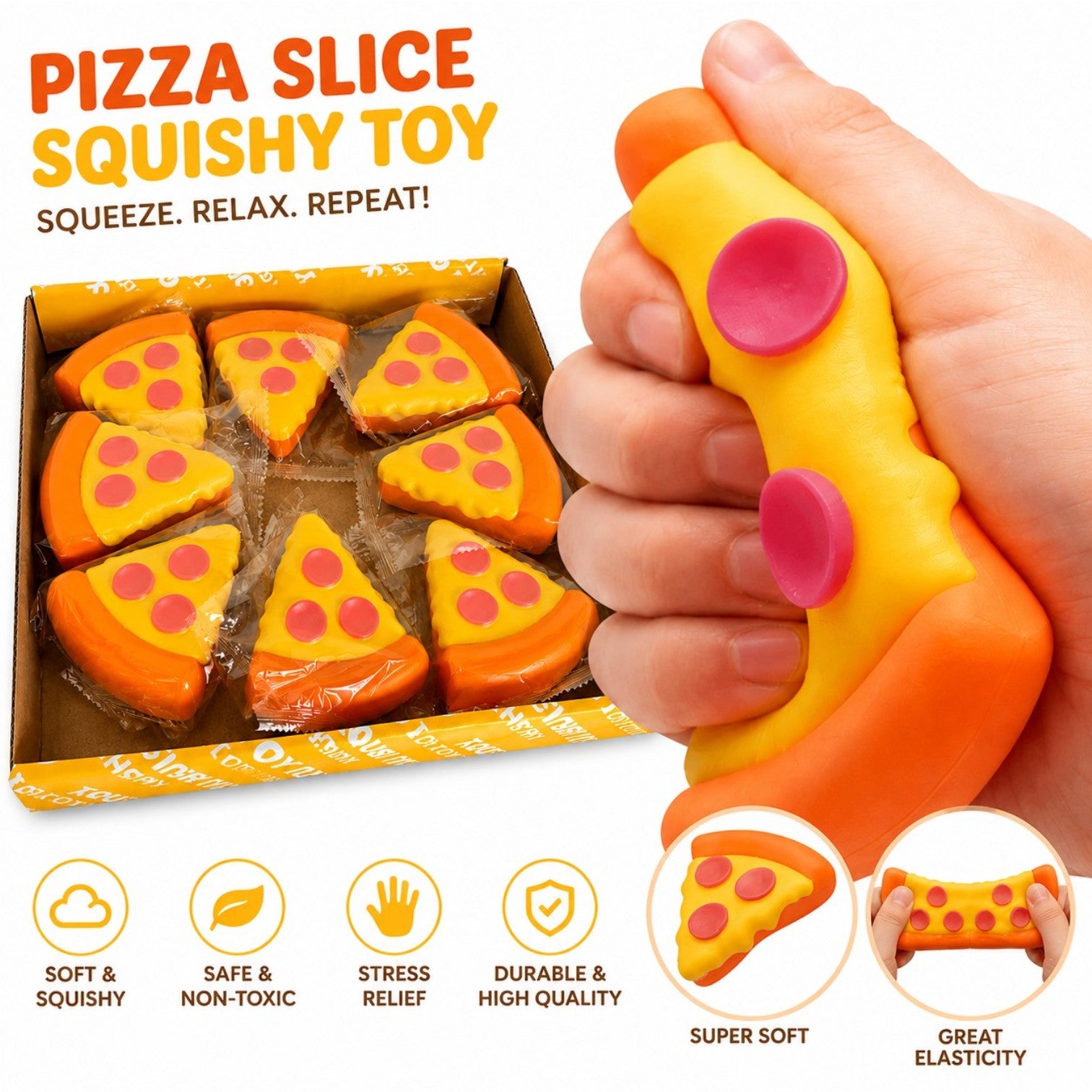 Jucărie Squishy Pizza 9x7cm, Anti-Stres, Slow Rising, Model Pizza Slice Engros
