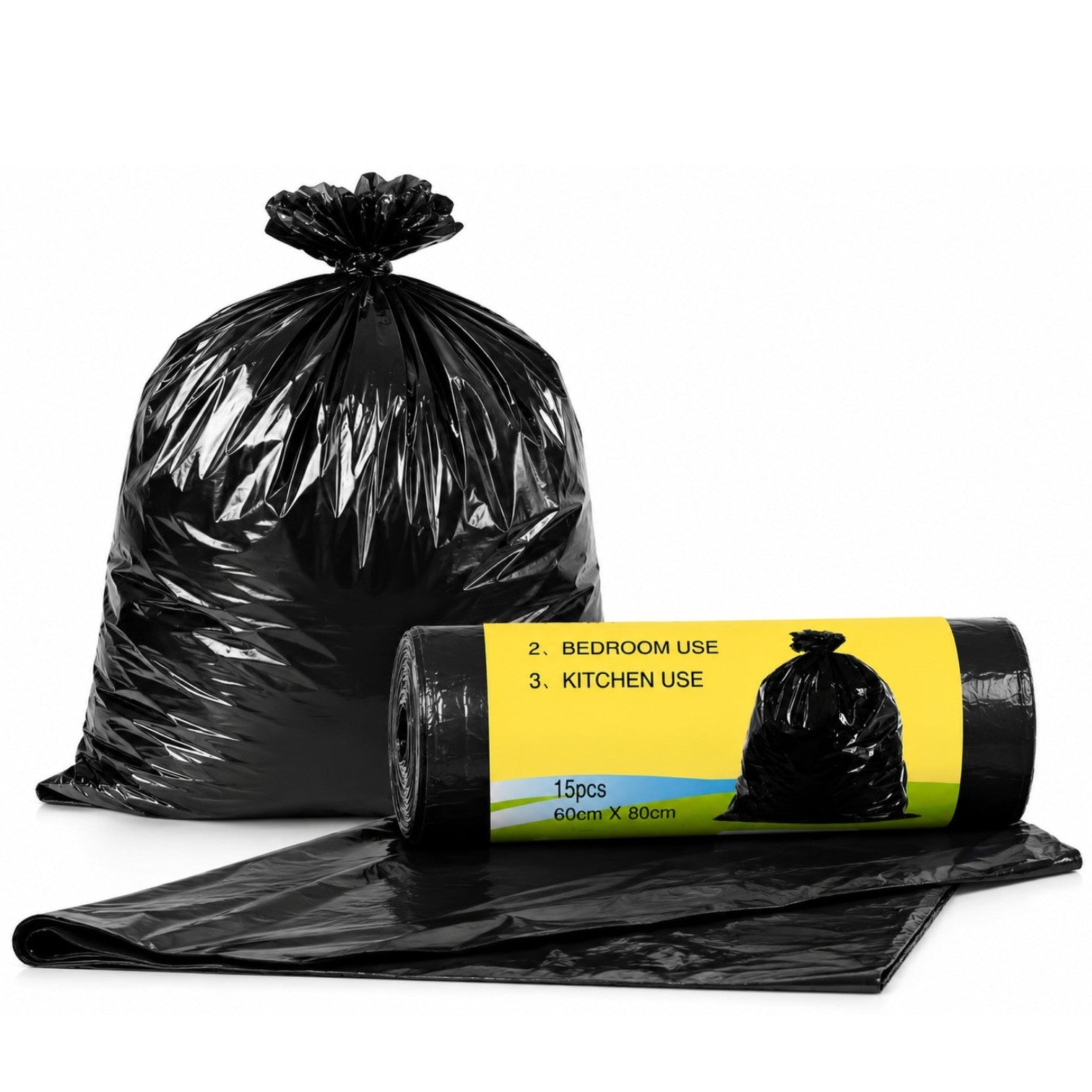 Saci Menajeri 60L, 60x80cm, 15 Buc/Rolă, Rezistenți pentru Bucătărie și Uz Casnic, Culoare Neagră Engros