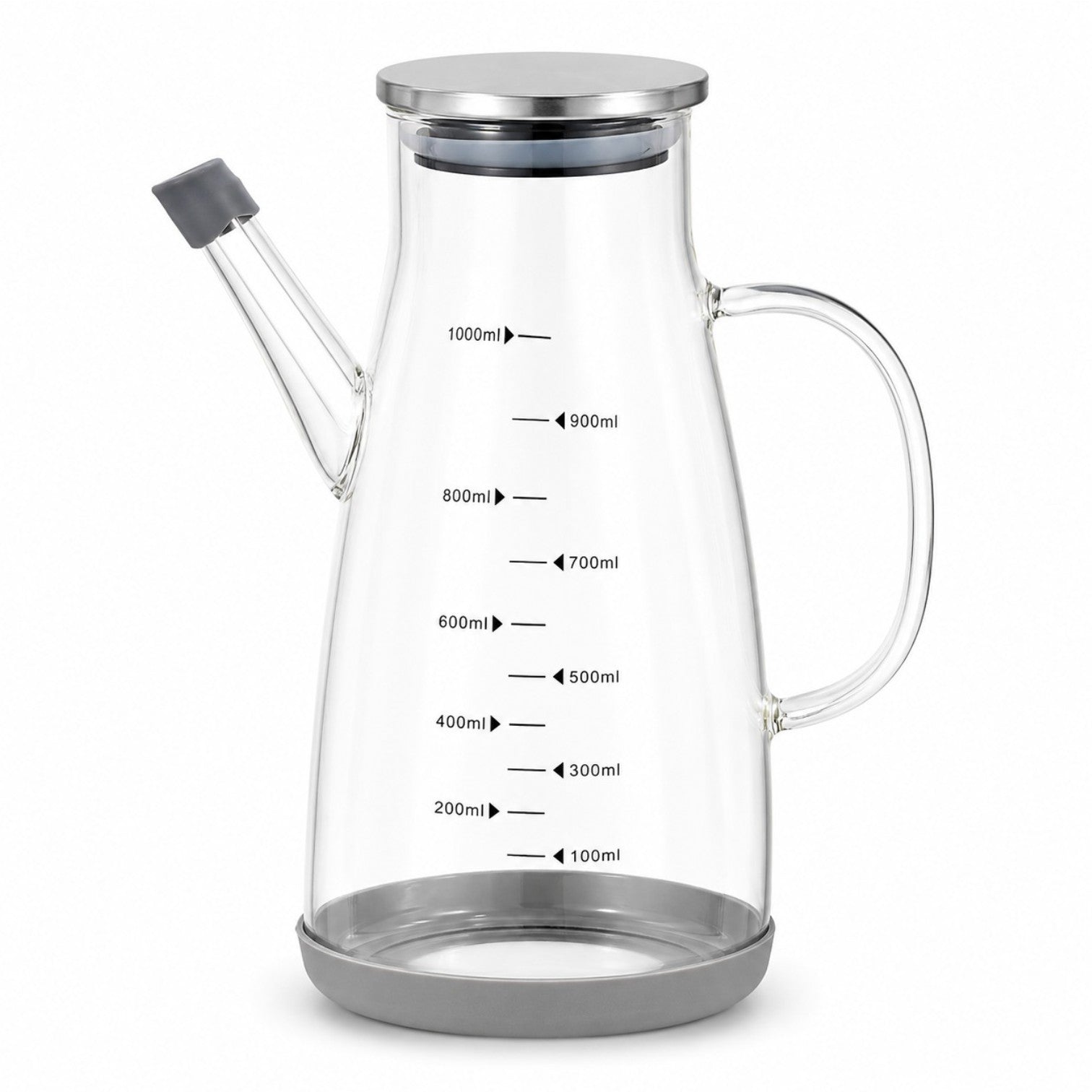 Dispenser Multifuncțional din Sticlă 1000ml, cu Capac din Oțel Inoxidabil 21x10cm, Garnitură Etanșă din Silicon Engros
