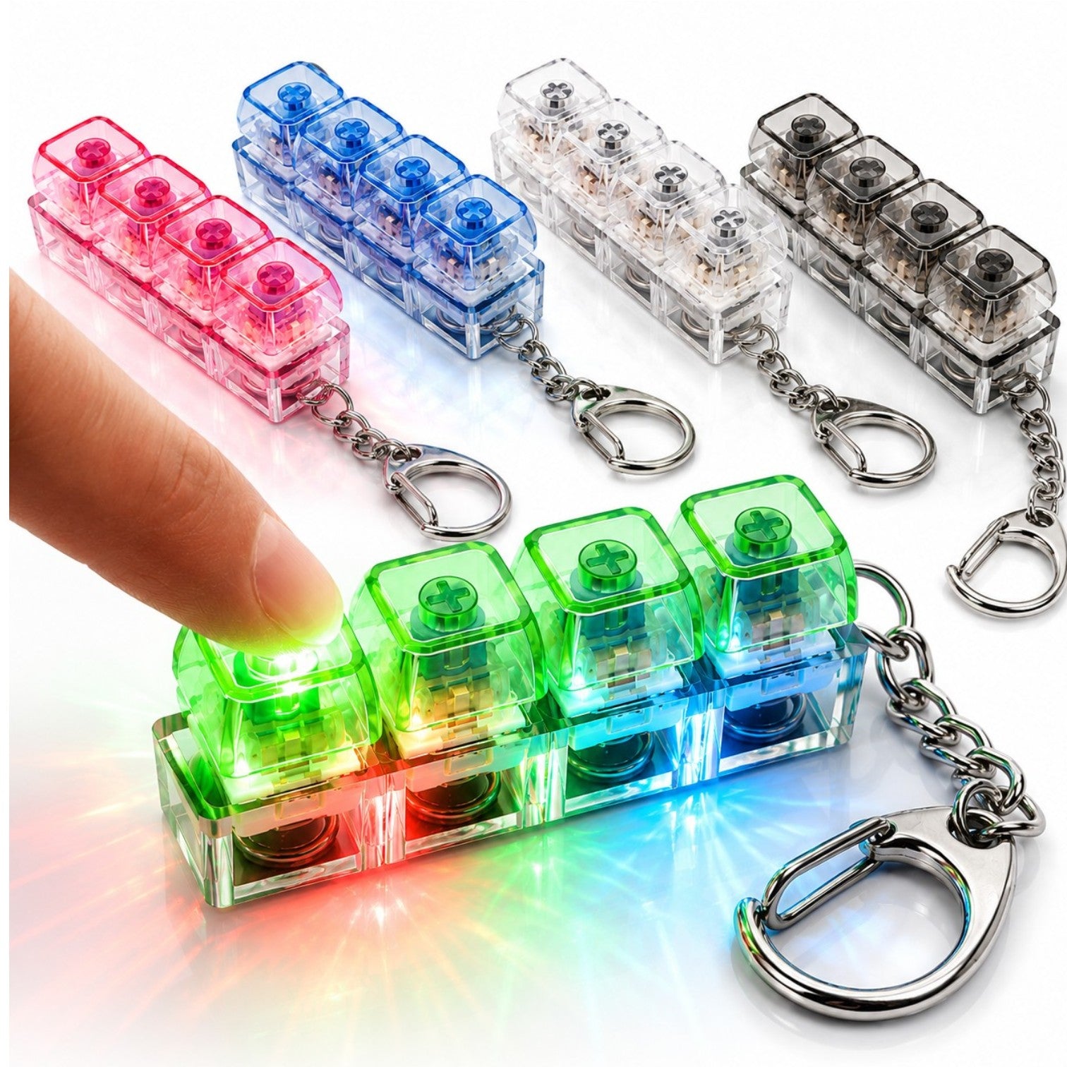 Breloc Fidget Tip Tastatură Mecanică, 12/set cu LED, 7.5cm Efect Click, Diferite Culori Engros
