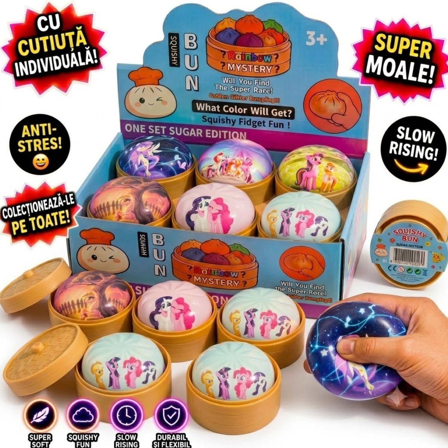 Jucărie Squishy Dumpling 9cm, în Cutie Plastic, Antistres, Model Ponei Engros