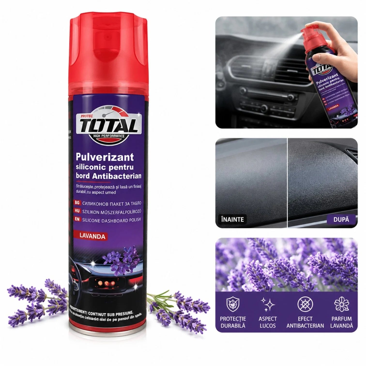 Spray Pulverizant Siliconic pentru Bord Auto 250ml, Antibacterian, Diferite Arome Engros