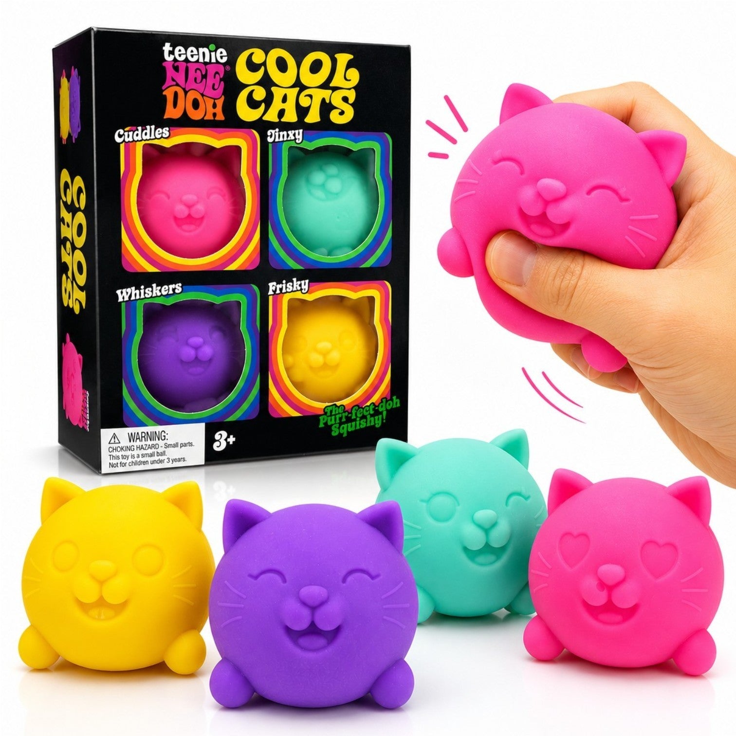 Jucărie Squishy Pisica 4/Set, Model Cool Cats 5cm, Slow Rising, Antistres, Moale și Elastică, Diferite Culori Engros