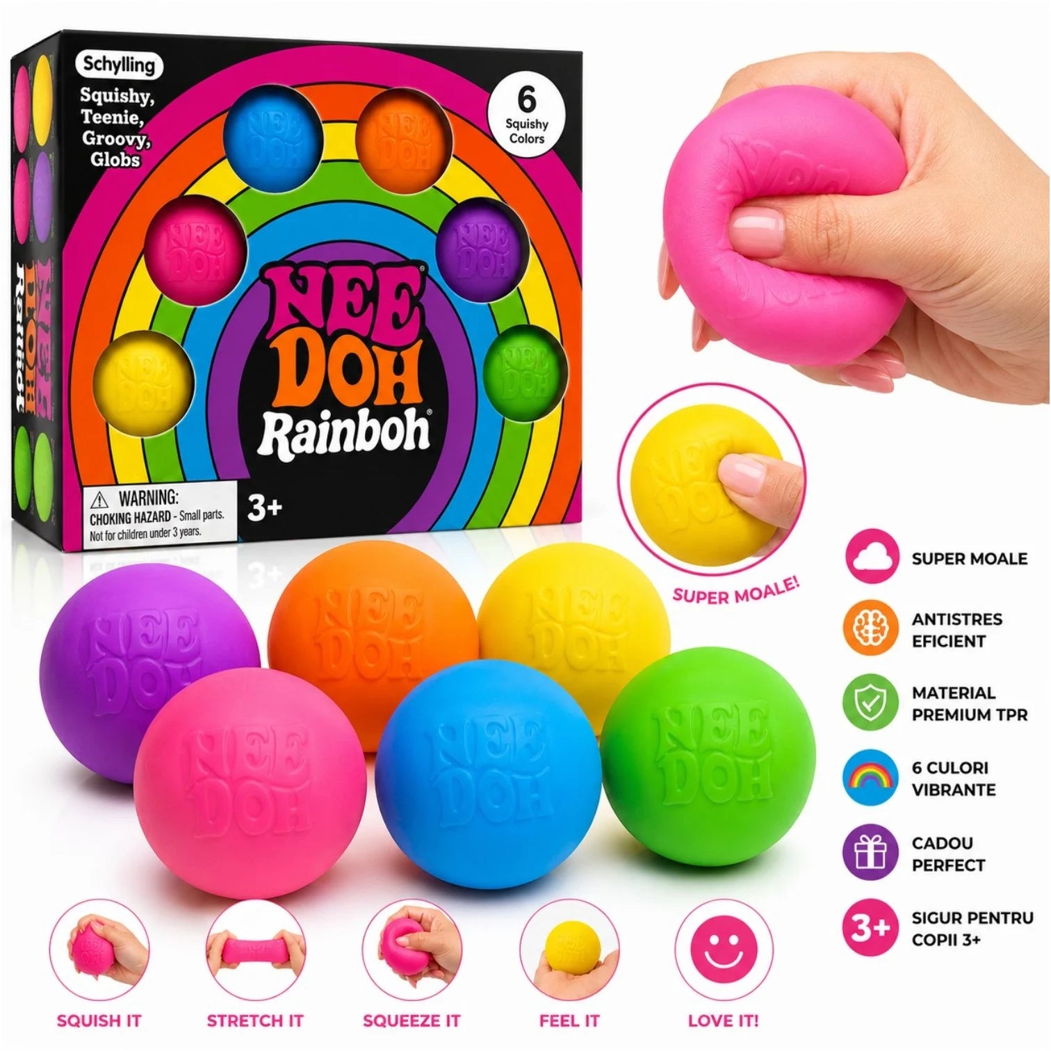 Jucărie Squishy Minge 6/set, Mingi Antistres 4cm Slow Rising, Antistres, Moale și Elastică, Diferite Culori Engros