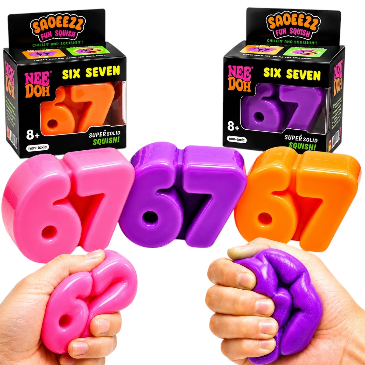 Jucarie Squishy Six Seven 12/set, Model Cifre 67, Slow Rising, 7x4.5cm, Antistres, Super Moale și Elastică, Diferite Culori Engros