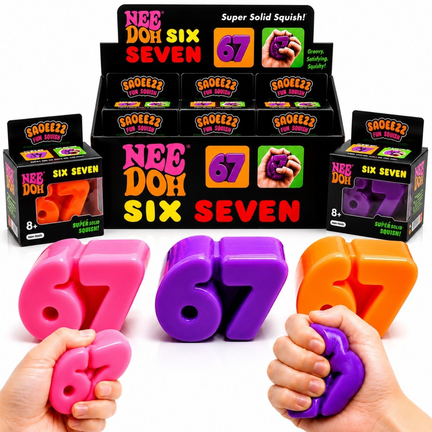 Jucarie Squishy Six Seven 12/set, Model Cifre 67, Slow Rising, 7x4.5cm, Antistres, Super Moale și Elastică, Diferite Culori Engros