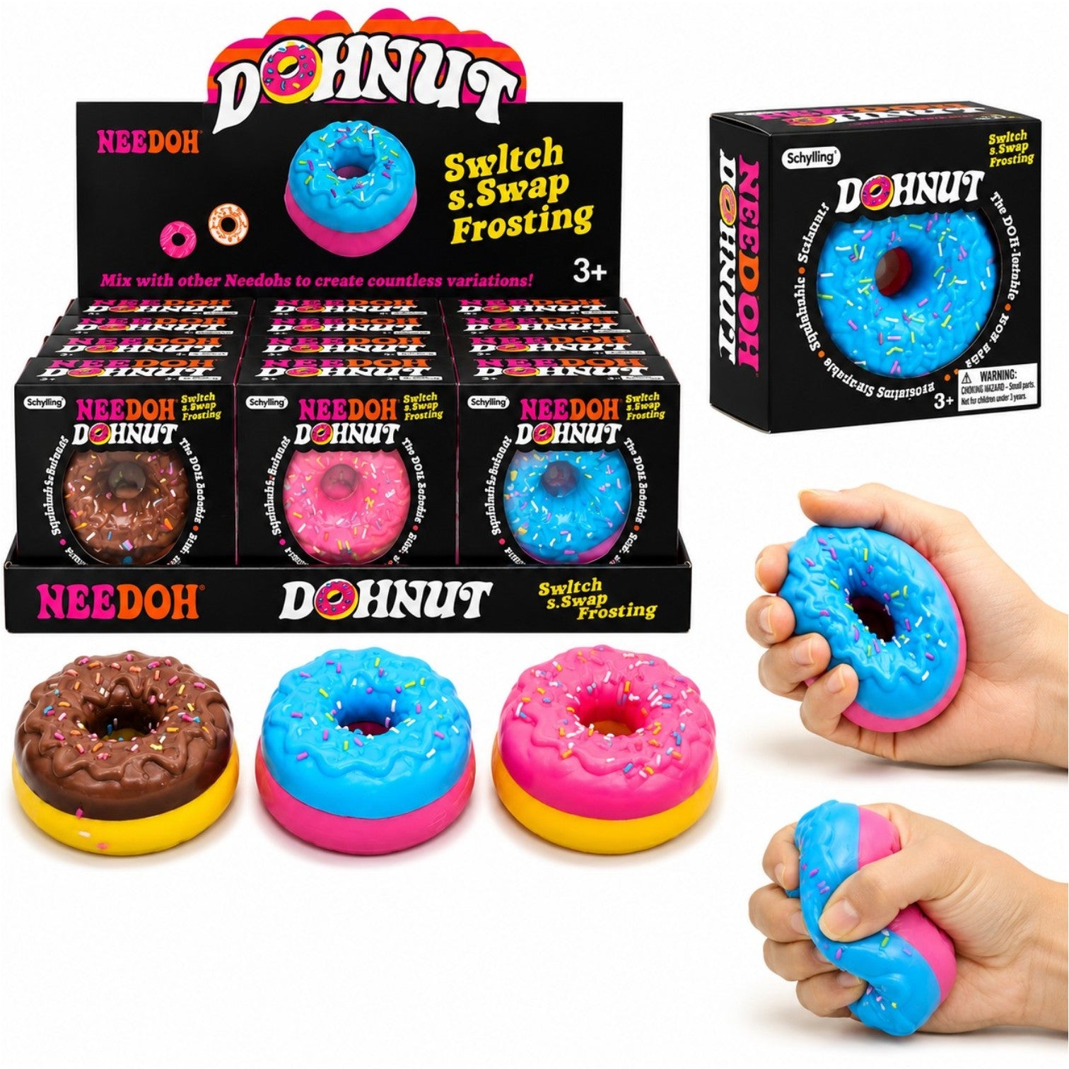 Jucărie Squishy Gogoașă 12/set, Antistres 7cm, Slow Rising, Moale și Elastică cu Glazură, Model Donut, Diferite Culori Engros