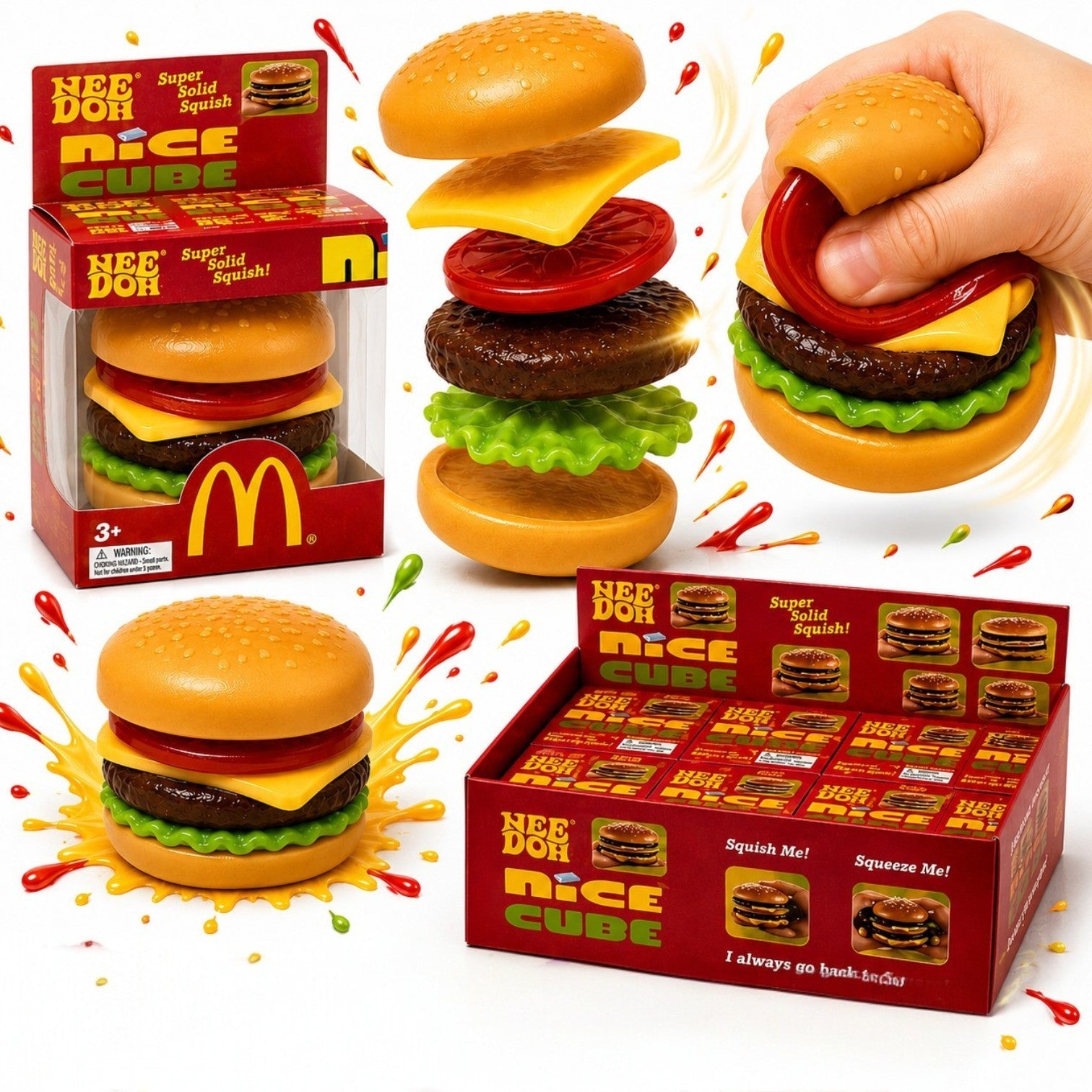 Jucărie Squishy Burger 12/set, Antistres 7×3cm Slow Rising, Model Hamburger Realist si Elastic Engros
