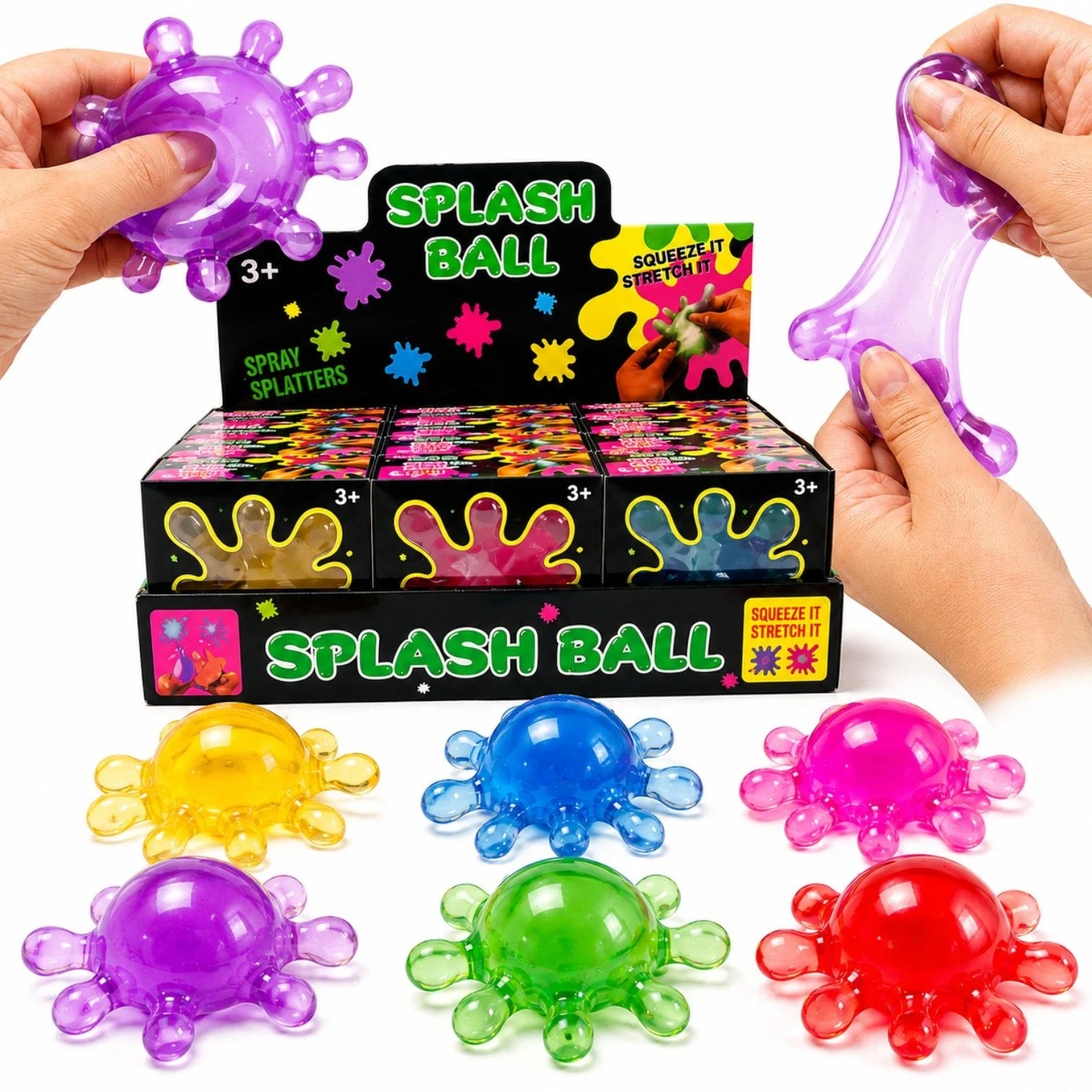 Jucărie Squishy Splash Ball 12/Set, Antistres 10cm, Slow Rising, Model Virus Splash, Stretch & Squeeze, Diferite Culori Engros