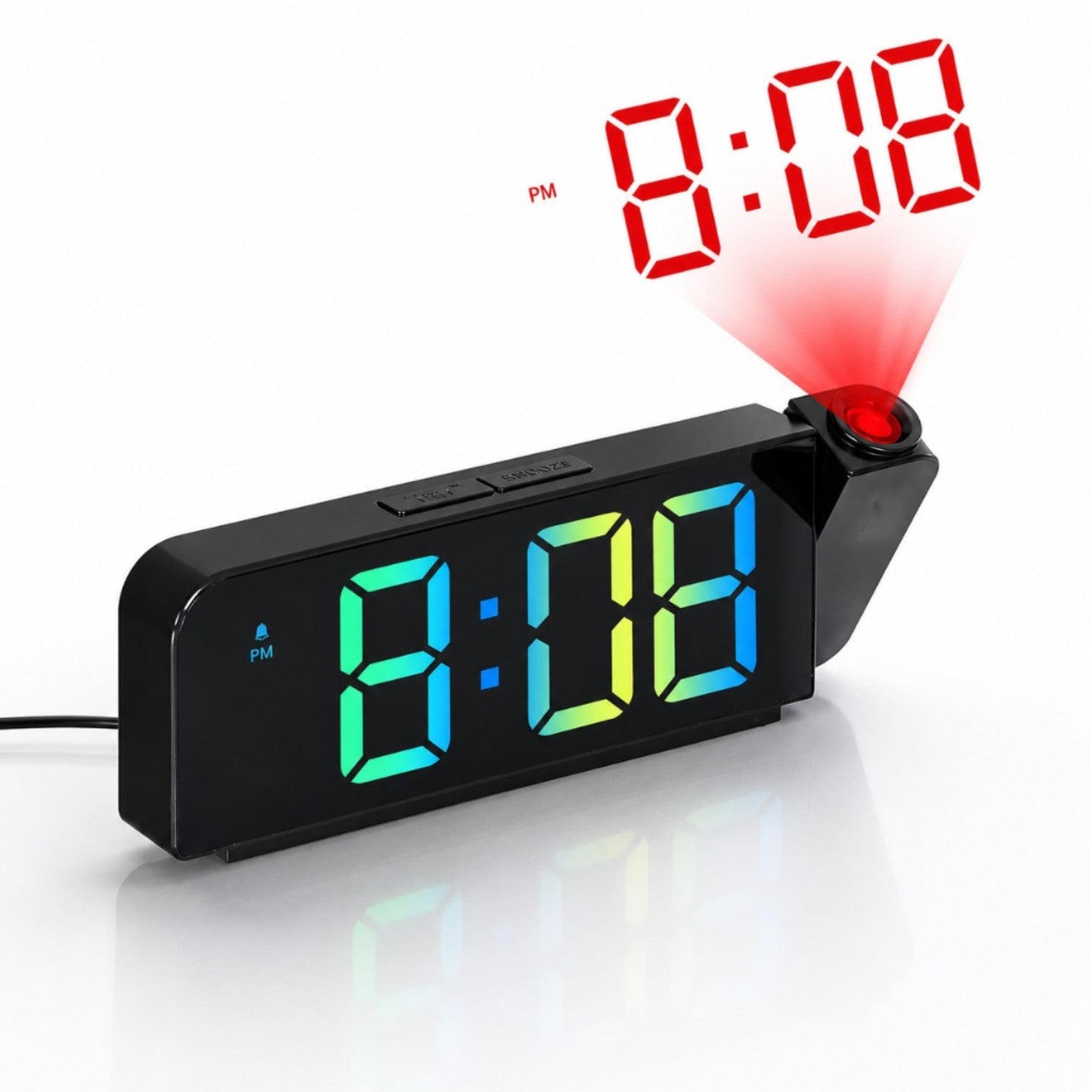 Ceas Digital cu Proiector, 20×8cm Afișaj LED Multicolor, Alarmă cu Funcție Amânare, Alimentare USB sau Baterie Inclusă Engros