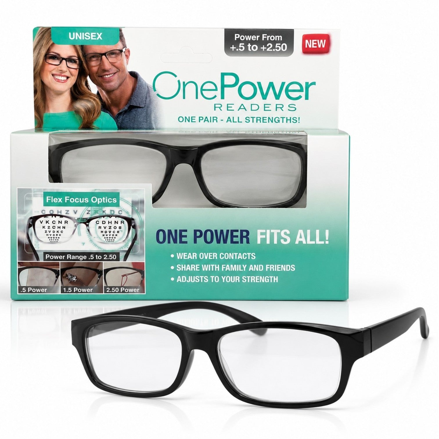 Ochelari de Citit OnePower cu Dioptrii Reglabile +0.50 până la +2.50, Unisex Engros