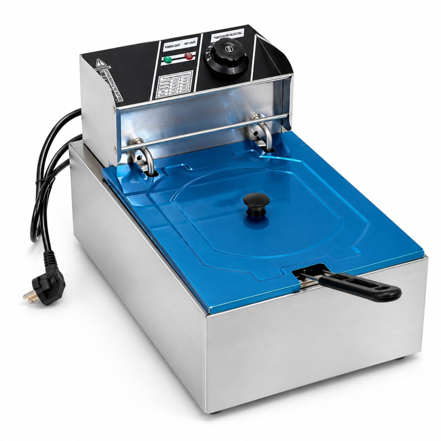 Friteuză Electrică Profesională din Inox, 45×29×26cm, 3.5kg, Termostat Reglabil, Coș din Oțel Inoxidabil cu Capac Inclus, 2500W Engros
