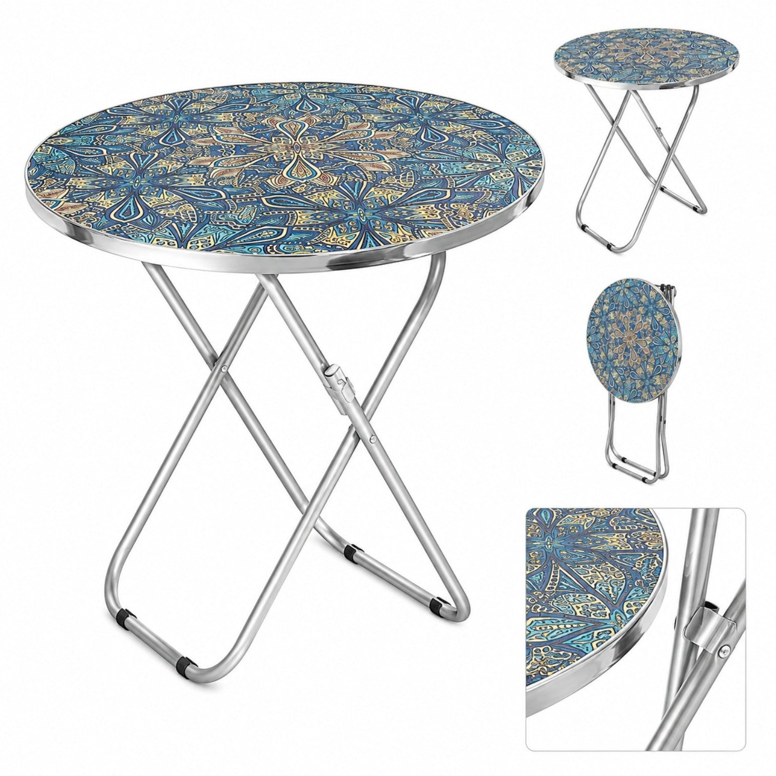 Masa Pliabila Rotundă 60×70cm, Cadru Metalic 2/set, Blat Decorativ, Diferite Modele Engros