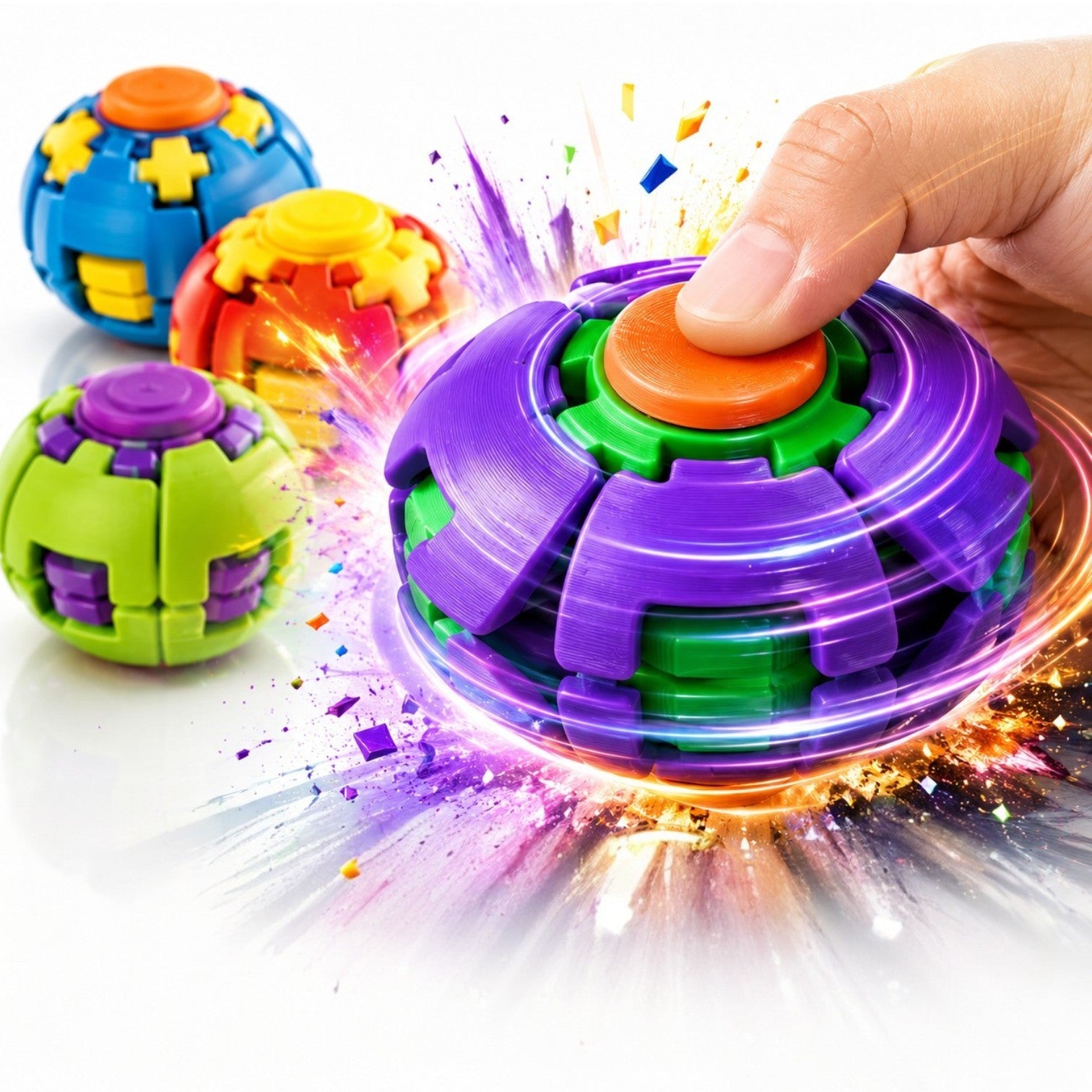 Minge Spinner Antistres 3D, 5.5cm, Fingertip Gyro cu Rotire Automată și Buton de Apăsare, Diferite Culori Engros