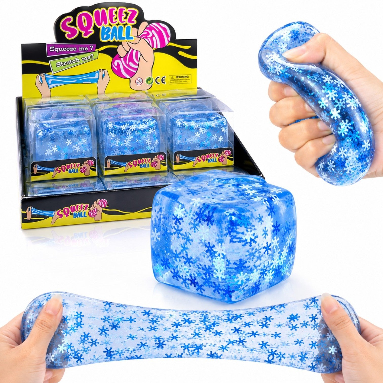 Cub Antistres 12/set, Nee Doh Ice Cube 5x5cm, Jucărie Senzorială Squishy din Gel Elastic cu Paiete în Formă de Fulg, Stretch & Squeeze Engros