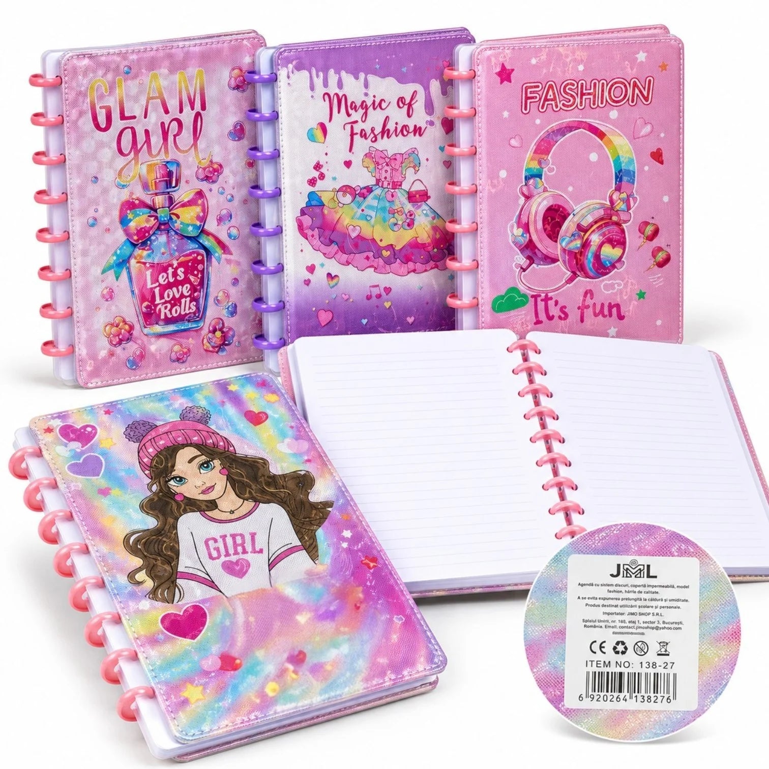 Agendă A5 cu Sistem de Discuri 21×16cm, Copertă din Piele Sintetică PU Lucioasă, Caiet Dictando, Diferite Modele Engros