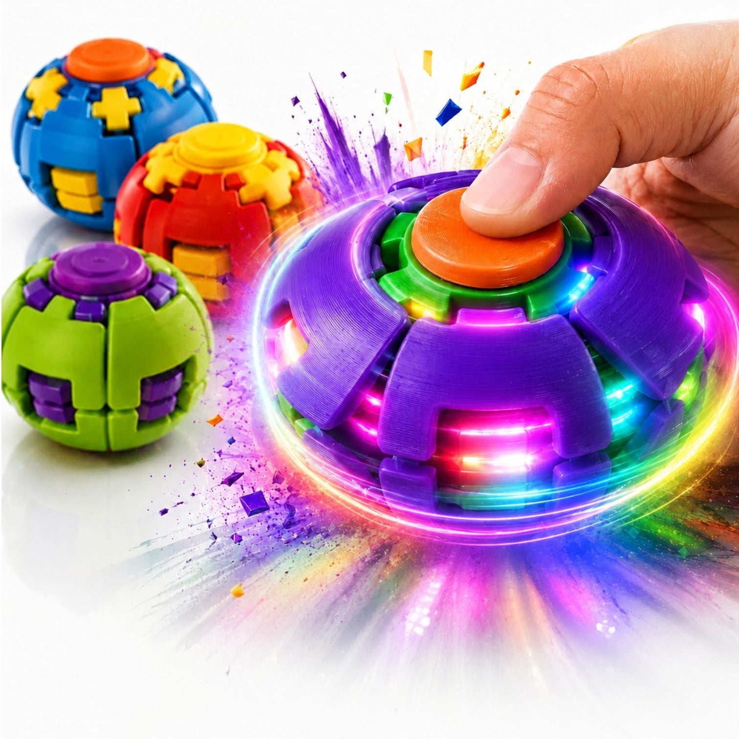 Minge Spinner Antistres cu Lumina LED Multicolora 3D, 5.5cm, Fingertip Gyro cu Rotire Automată și Buton de Apăsare, Diferite Culori Engros