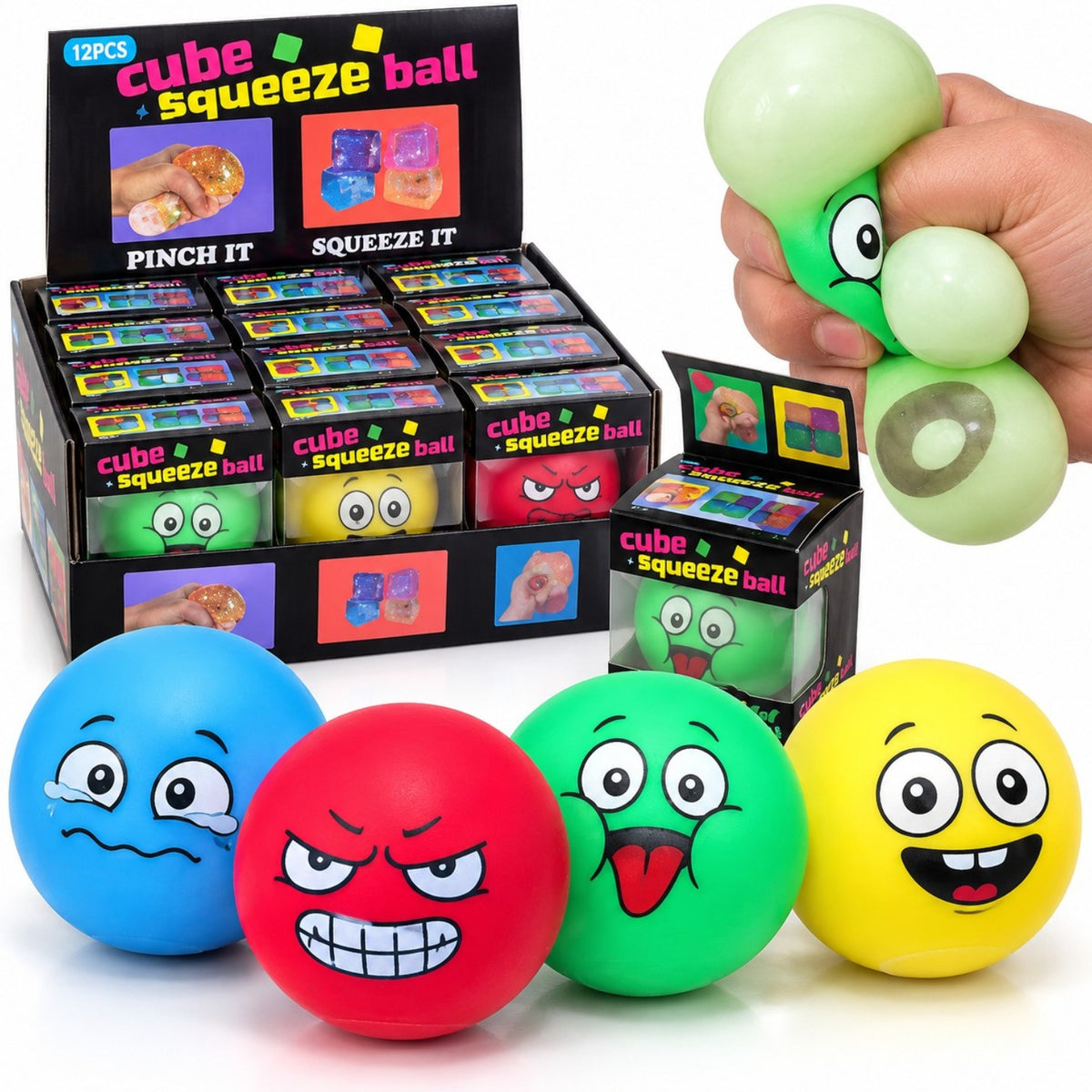Minge Antistres 12/set, Squishy 5.5cm cu Spuma in Interior, Diferite Modele si Culori Engros