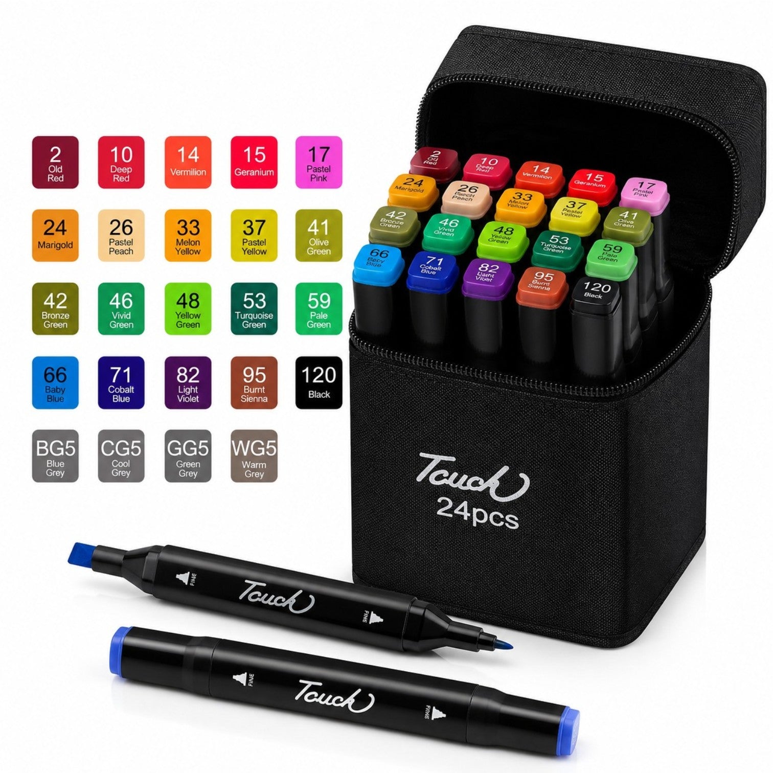 Markere 24/Set, Doua Capete, Gentuta Carioci, Multicolor, 15 cm Engros
